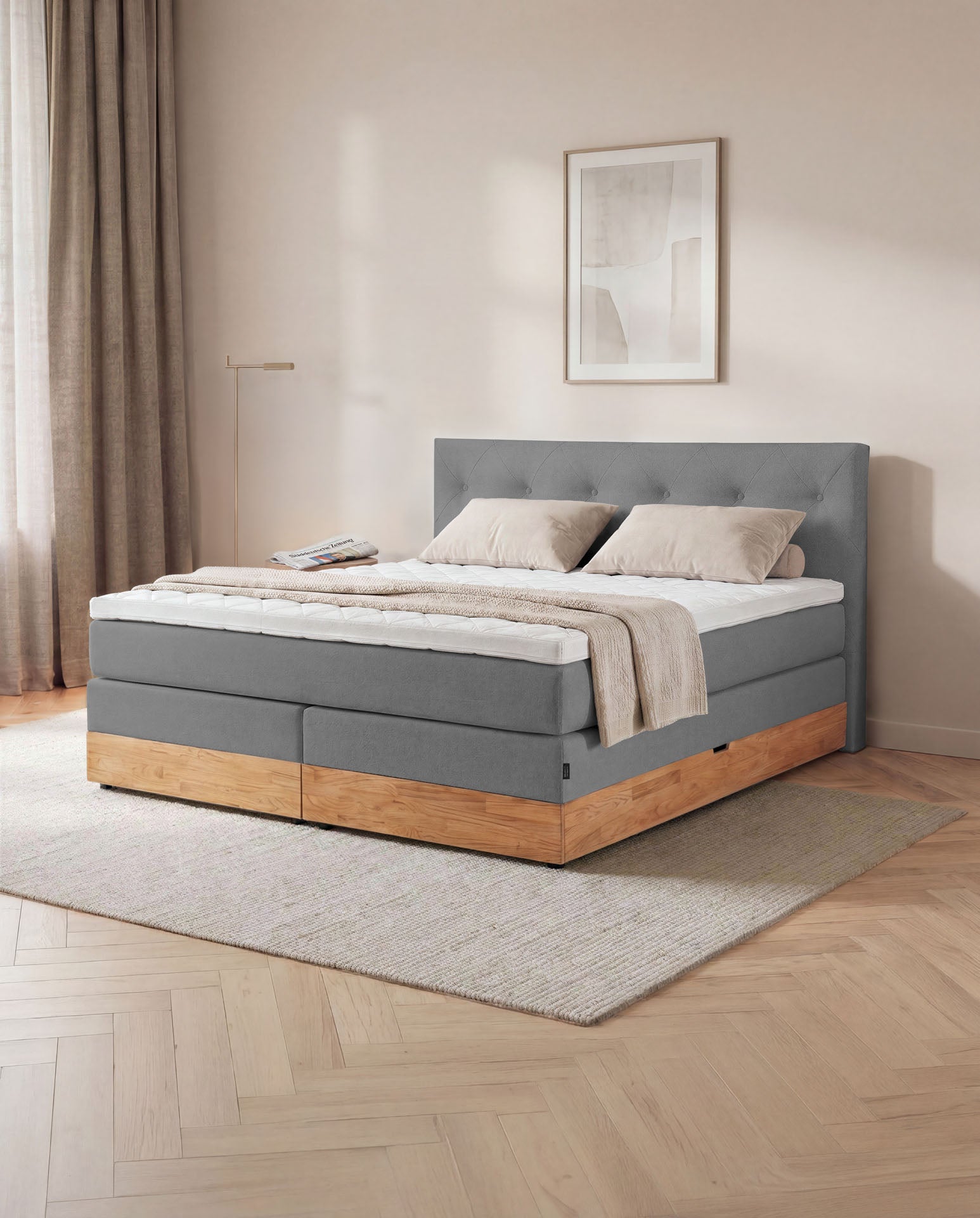 [SKU:3ABI16ANTBKE,3ABI18ANTBKE,3ABI20ANTBKE] Boxspringbett 160x200 180x200 200x200 Anthrazit Bett Bettkasten Eiche Holz Polsterbett Doppelbett Stauraumbett Bett mit Holzrahmen Schlafzimmer