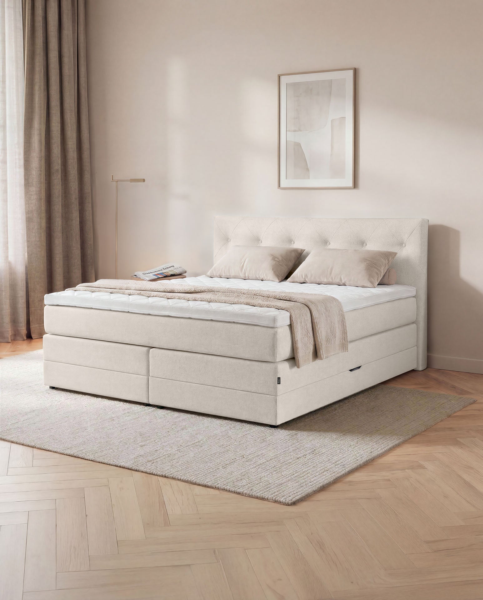 [SKU:3ABI16BEIBK,3ABI18BEIBK,3ABI20BEIBK] Boxspringbett 160x200 180x200 200x200 Beige Bett Bettkasten Polsterbett Doppelbett Stauraumbett Bett mit Stauraum Schlafzimmer