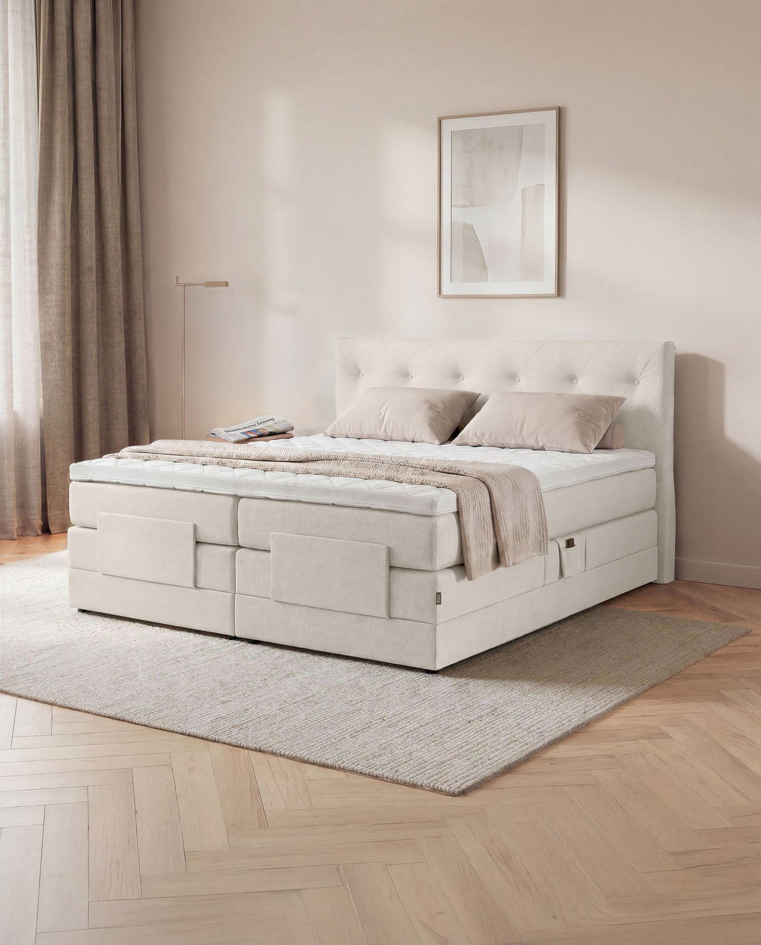 [SKU:3ABI16BEIEV,3ABI18BEIEV,3ABI20BEIEV] Boxspringbett 160x200 180x200 200x200 Beige Bett elektrisch verstellbar Motorbett Bett mit Motor Polsterbett Doppelbett Bett verstellbar Schlafzimmer
