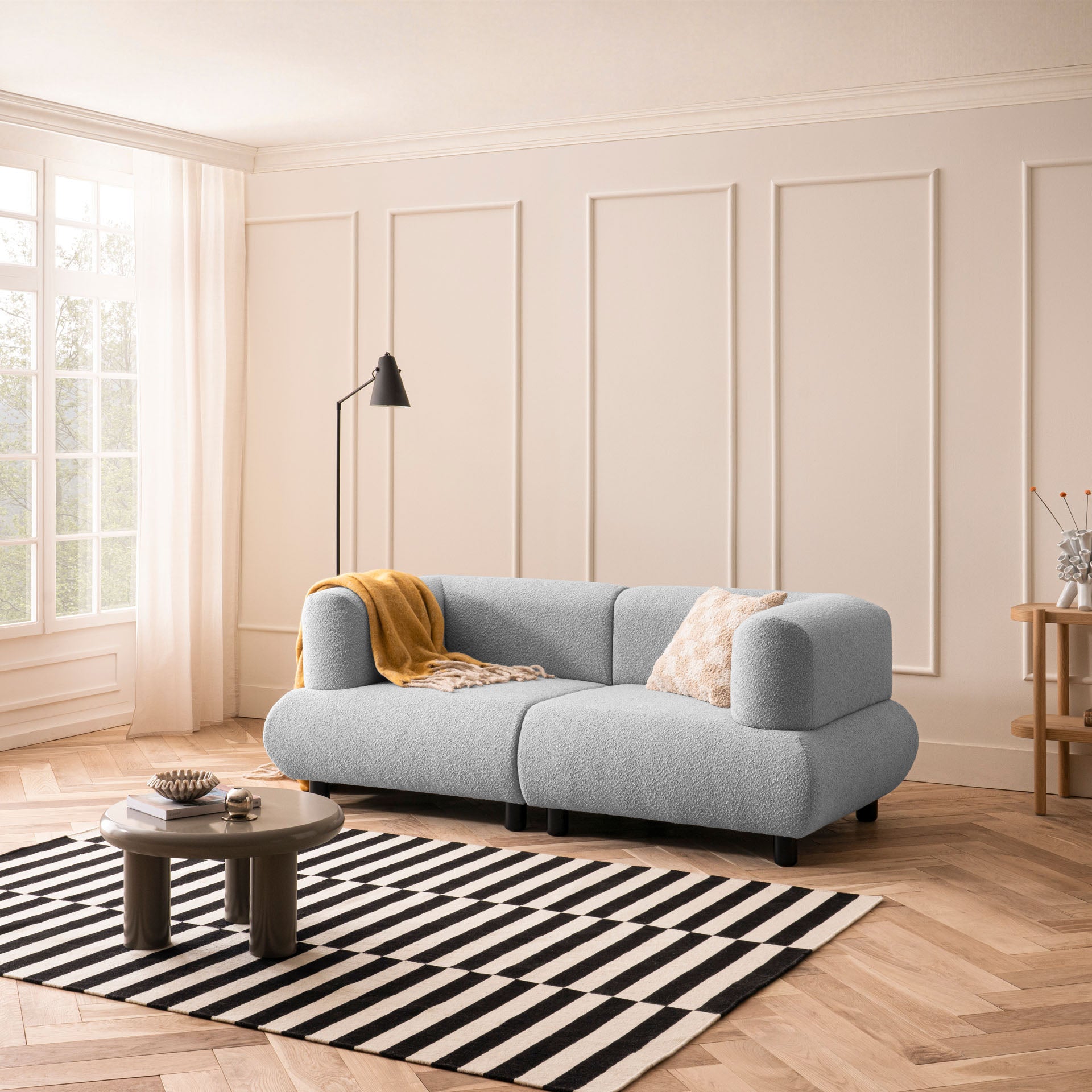 [SKU:1MODUL102HGROS] Sofa 2-Sitzer Hellgrau Polstersofa Couch Wohnzimmersofa Stoffsofa Designsofa
