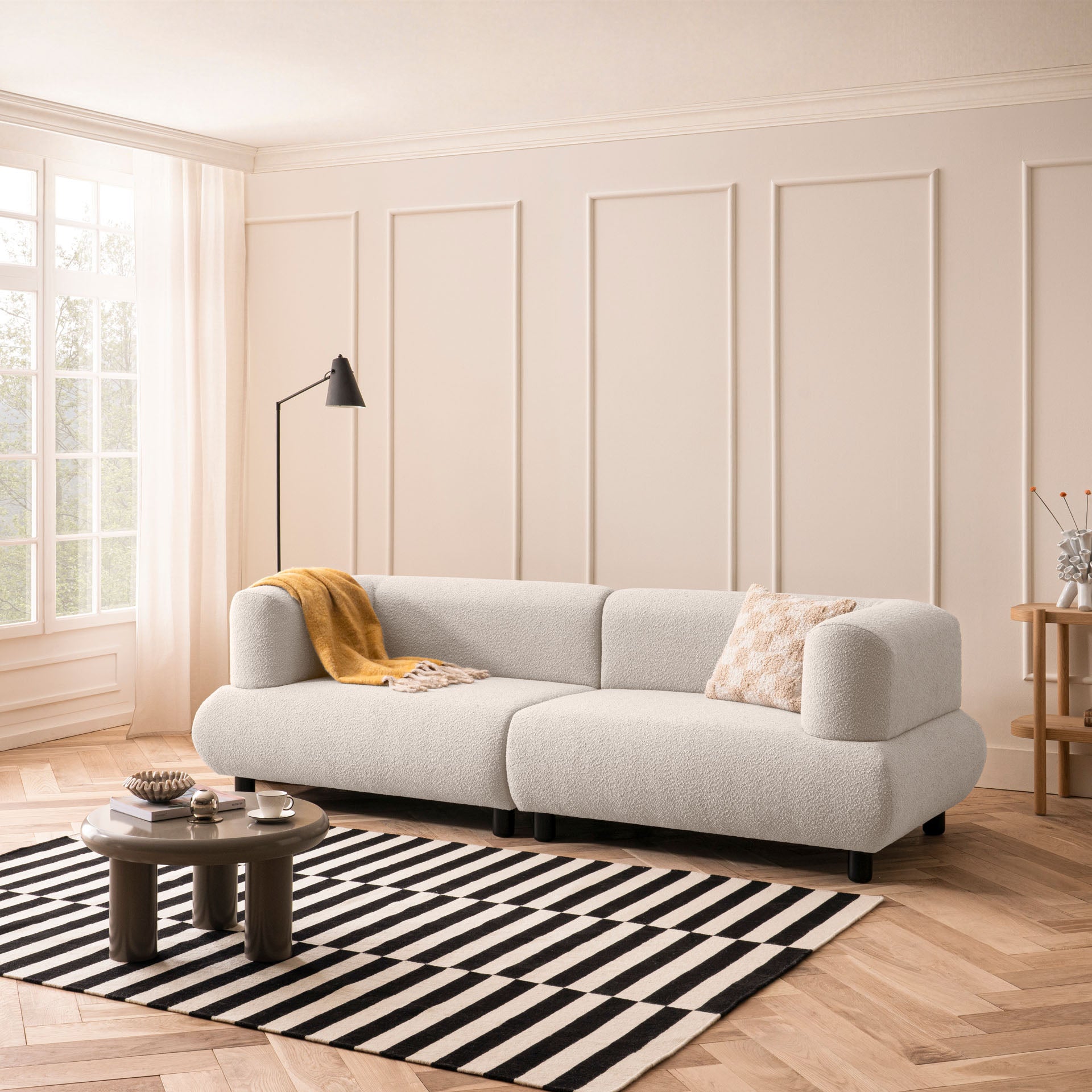 [SKU:1MODUL103BEIOS] Sofa 3-Sitzer Beige Polstersofa Couch Wohnzimmersofa Stoffsofa Designsofa