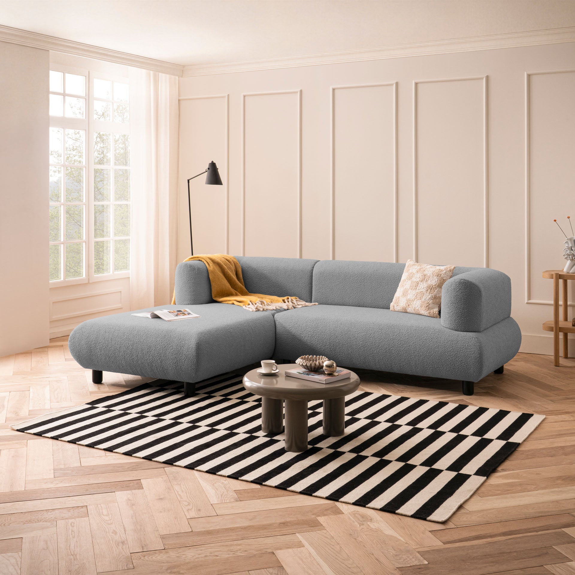 [SKU:1MODUL132ANTOS] Sofa 3-Sitzer Ecksofa Anthrazit Polstersofa Couch L-Form Ottomane links Wohnlandschaft Designsofa