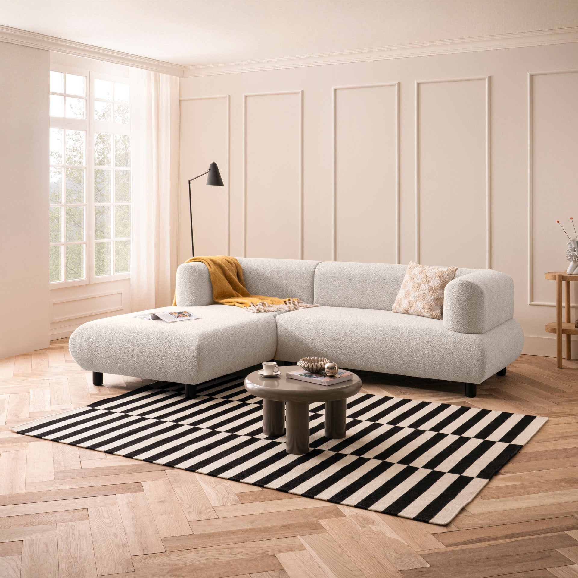 [SKU:1MODUL132BEIOS] Sofa 3-Sitzer Ecksofa Beige Polstersofa Couch L-Form Ottomane links Wohnlandschaft Designsofa