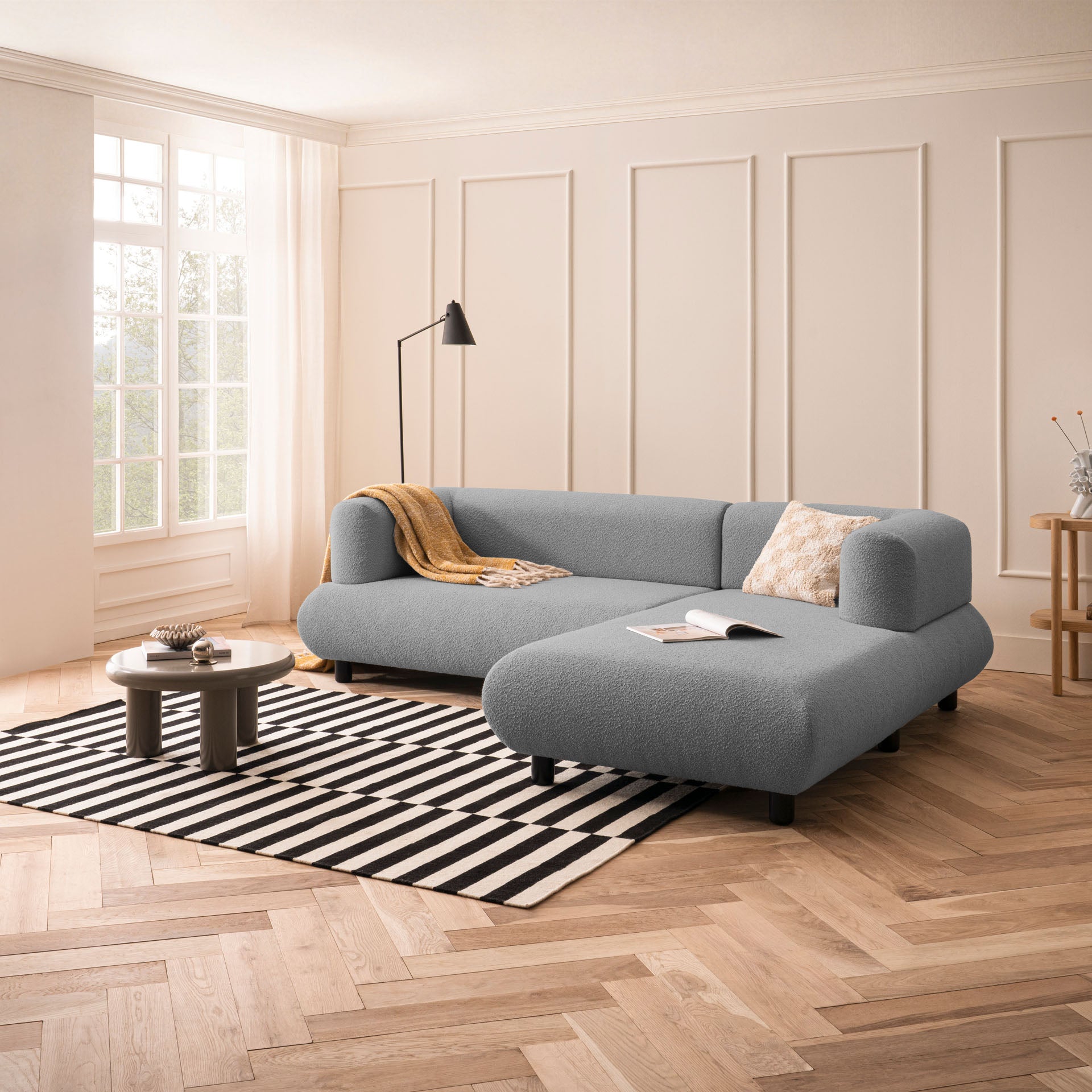 [SKU:1MODUL131ANTOS] Sofa 3-Sitzer Ecksofa Anthrazit Polstersofa Couch L-Form Ottomane rechts Wohnlandschaft Designsofa