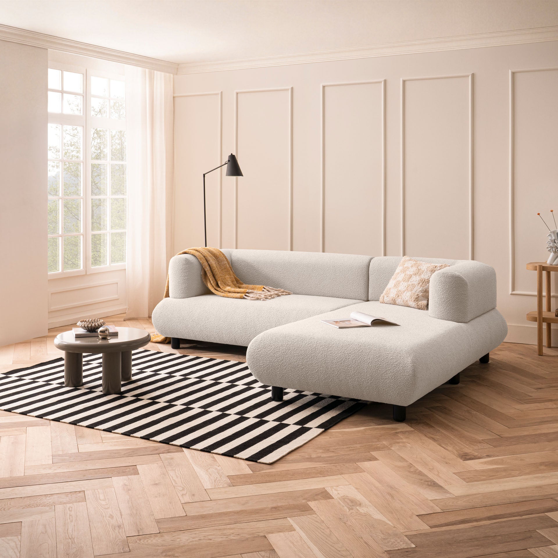 [SKU:1MODUL131BEIOS] Sofa 3-Sitzer Ecksofa Beige Polstersofa Couch L-Form Ottomane rechts Wohnlandschaft Designsofa