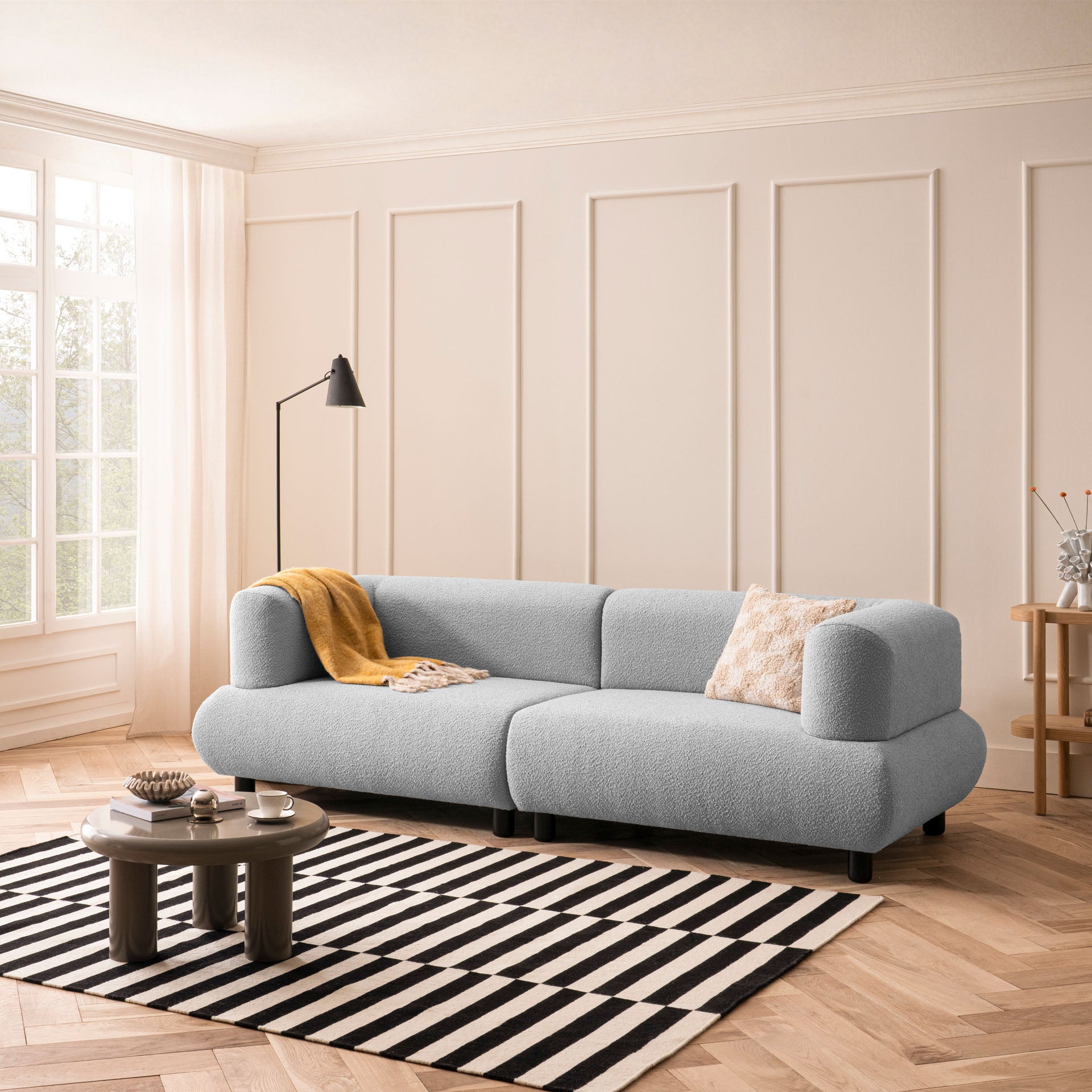 [SKU:1MODUL103HGROS] Sofa 3-Sitzer Hellgrau Polstersofa Couch Wohnzimmersofa Stoffsofa Designsofa