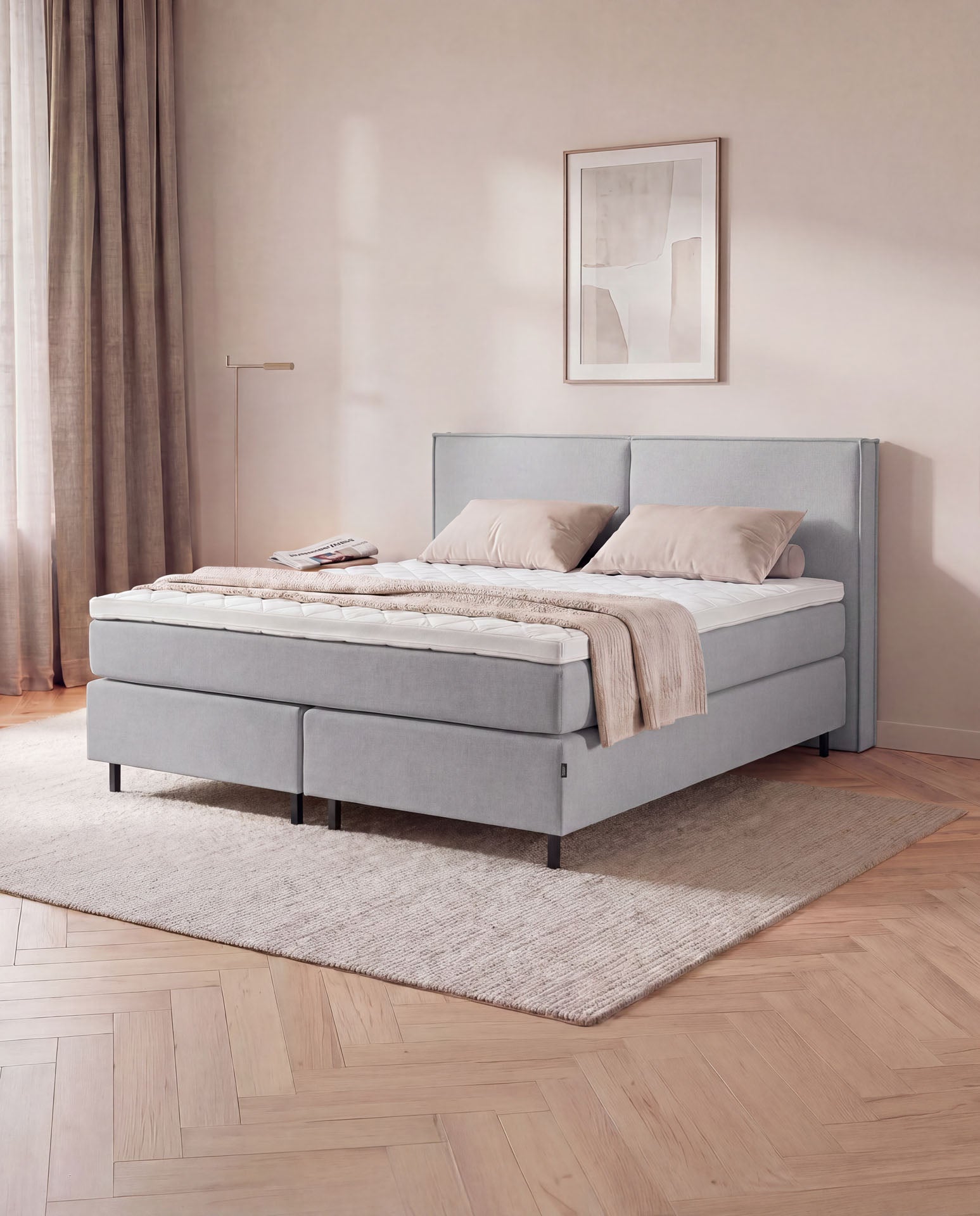 Boxspringbett 160x200 180x200 200x200 Hellgrau Bett Polsterbett Doppelbett Boxspring Bett grau Schlafzimmer