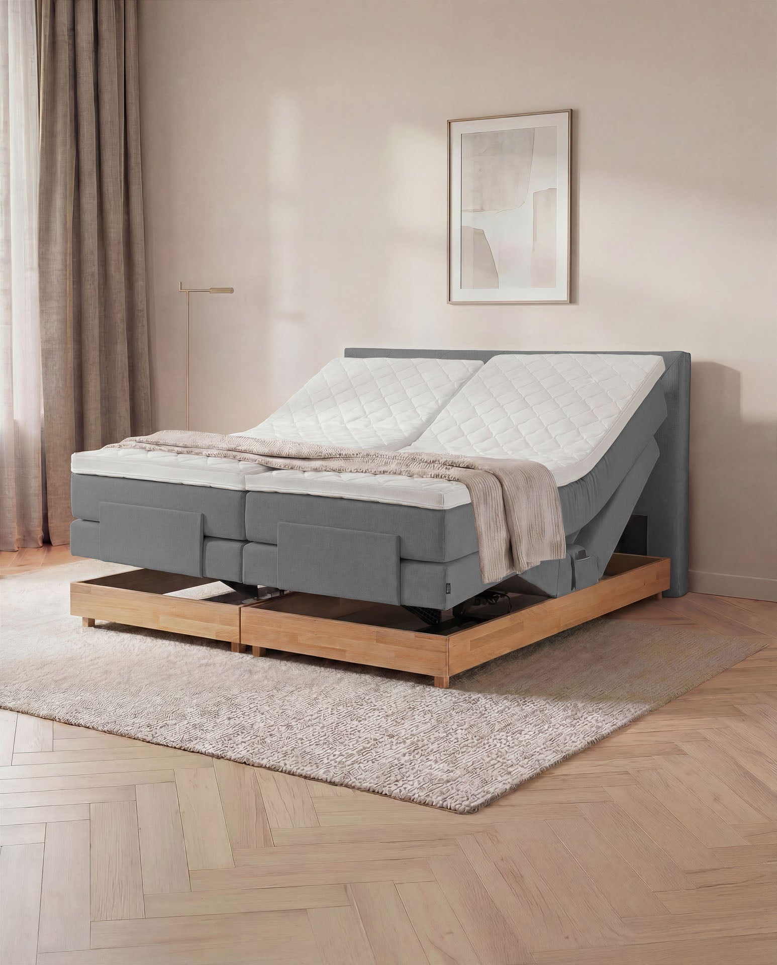 [SKU:3ABI16ANTEVE,3ABI18ANTEVE,3ABI20ANTEVE] Boxspringbett 160x200 180x200 200x200 Anthrazit Bett elektrisch verstellbar Eiche Holz Motorbett Bett mit Motor Polsterbett Doppelbett Bett verstellbar Schlafzimmer