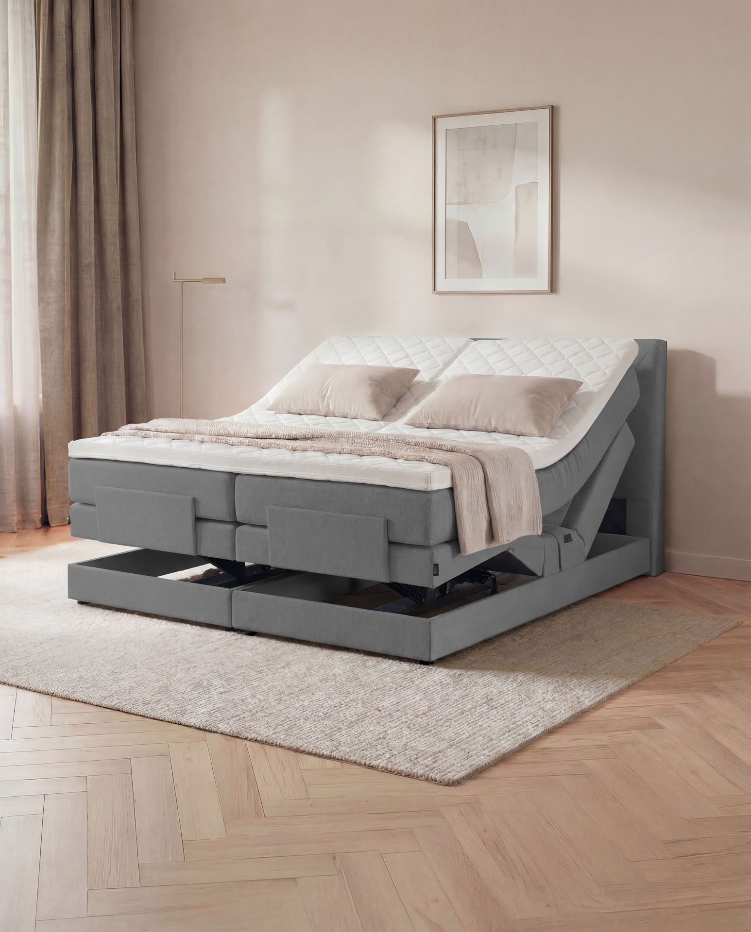[SKU:3ABI16ANTEV,3ABI18ANTEV,3ABI20ANTEV] Boxspringbett 160x200 180x200 200x200 Anthrazit Bett elektrisch verstellbar Motorbett Bett mit Motor Polsterbett Doppelbett Bett verstellbar Schlafzimmer