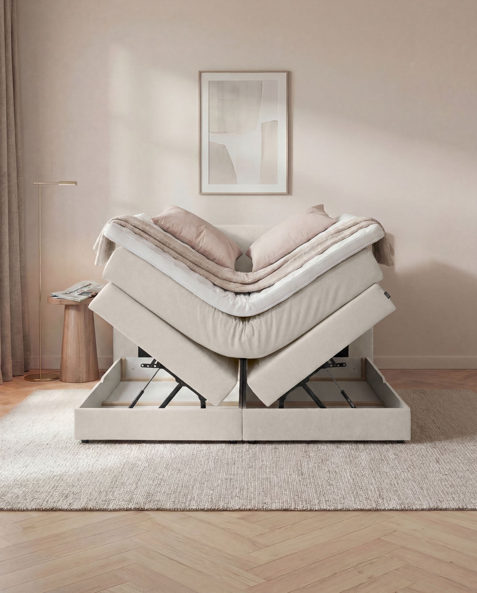[SKU:3ABI16BEIBK,3ABI18BEIBK,3ABI20BEIBK] Boxspringbett 160x200 180x200 200x200 Beige Bett Bettkasten Polsterbett Doppelbett Stauraumbett Bett mit Stauraum Schlafzimmer