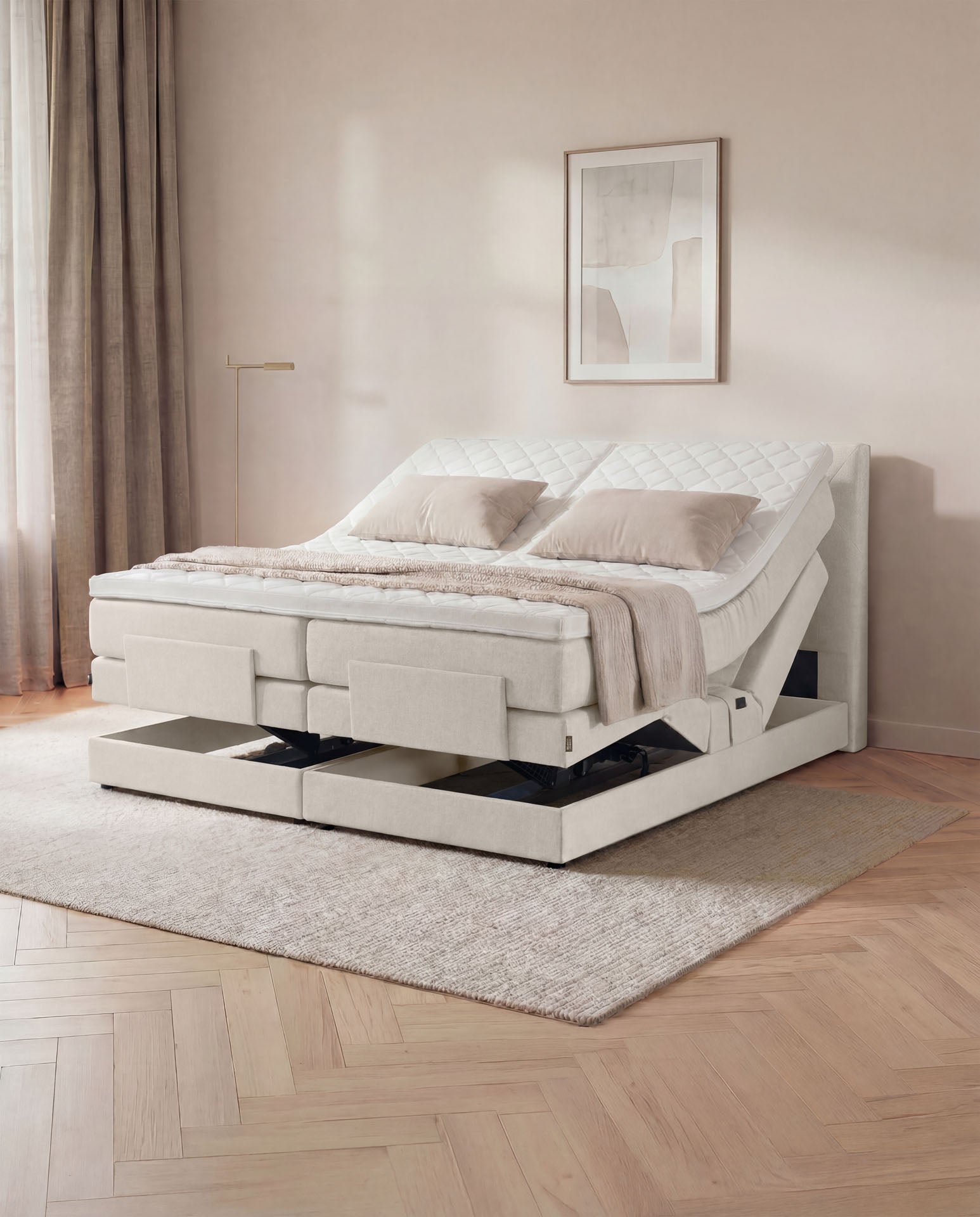 [SKU:3ABI16BEIEV,3ABI18BEIEV,3ABI20BEIEV] Boxspringbett 160x200 180x200 200x200 Beige Bett elektrisch verstellbar Motorbett Bett mit Motor Polsterbett Doppelbett Bett verstellbar Schlafzimmer
