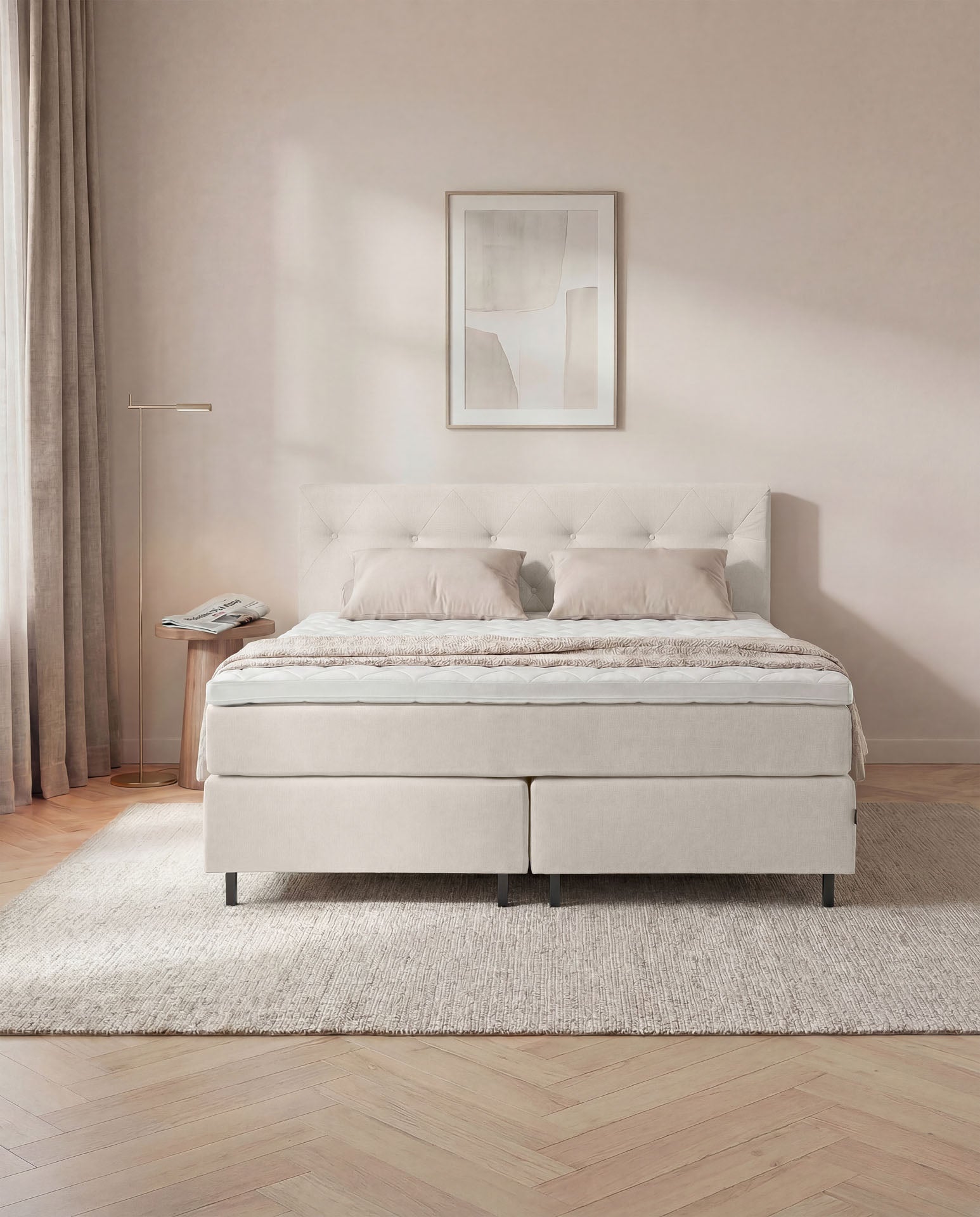[SKU:3ABI16BEINB,3ABI18BEINB,3ABI20BEINB] Boxspringbett 160x200 180x200 200x200 Beige Bett Polsterbett Doppelbett Boxspring Bett creme Schlafzimmer