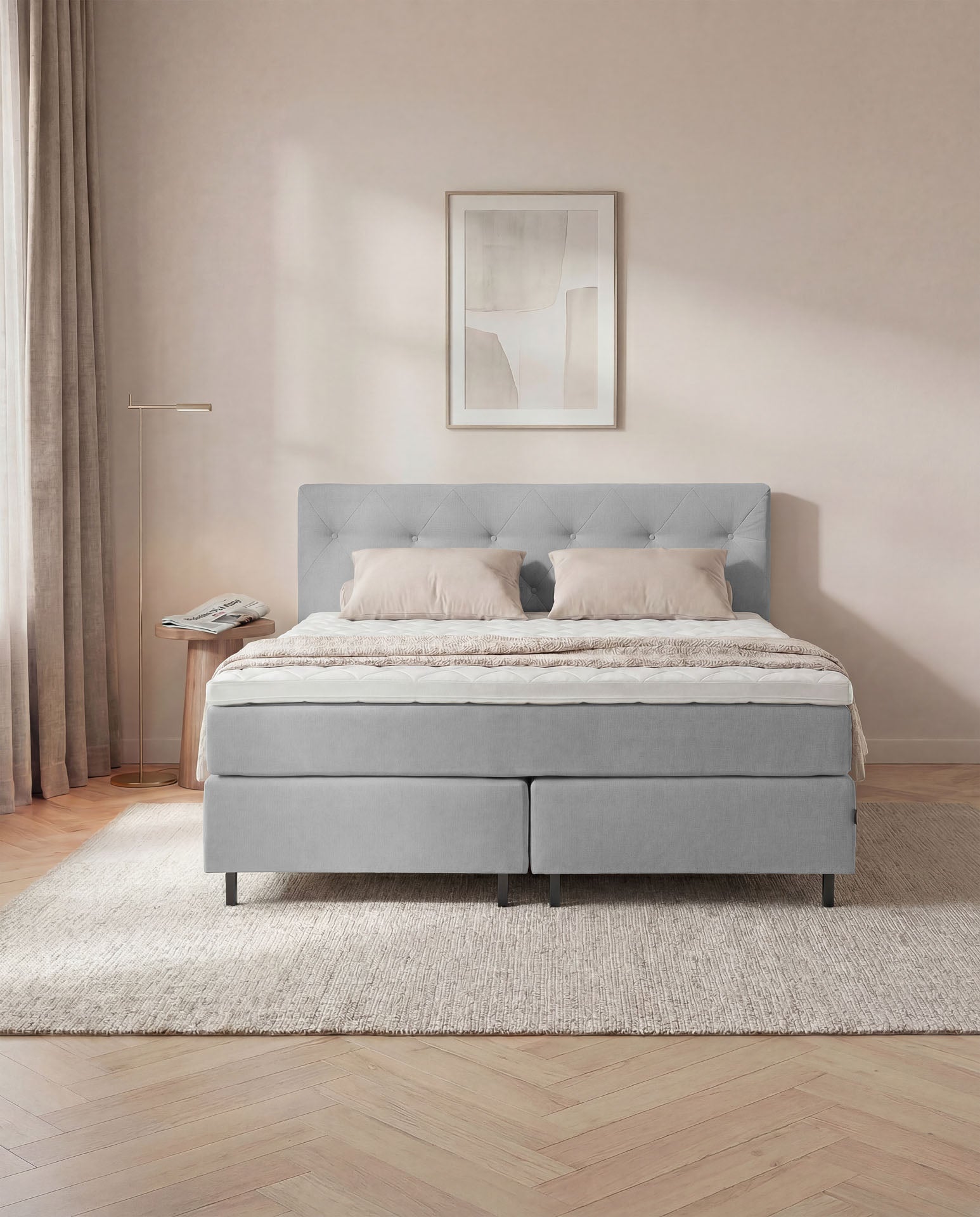 [SKU:3ABI16HGRNB,3ABI18HGRNB,3ABI20HGRNB] Boxspringbett 160x200 180x200 200x200 Hellgrau Bett Polsterbett Doppelbett Boxspring Bett grau Schlafzimmer