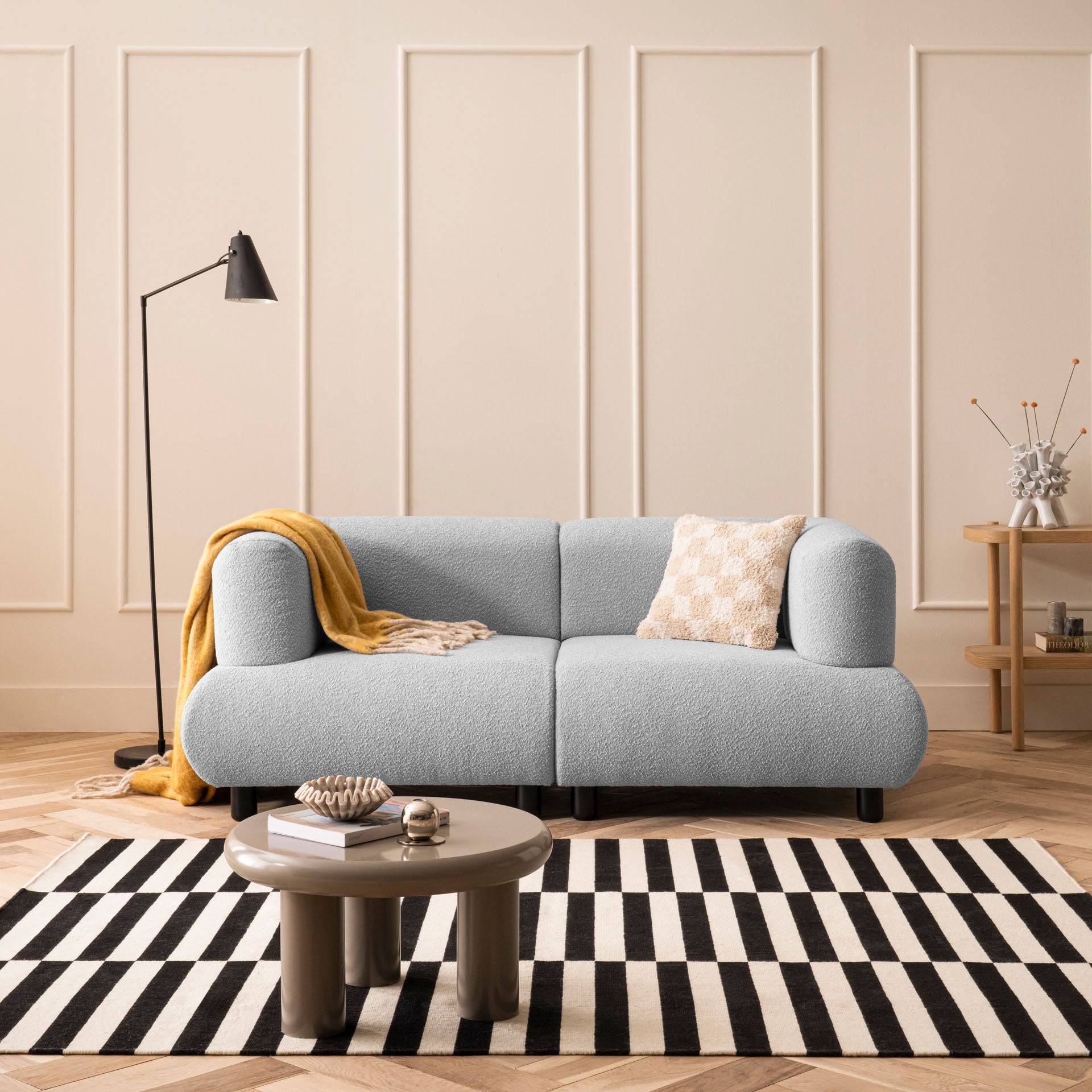 [SKU:1MODUL102HGROS] Sofa 2-Sitzer Hellgrau Polstersofa Couch Wohnzimmersofa Stoffsofa Designsofa