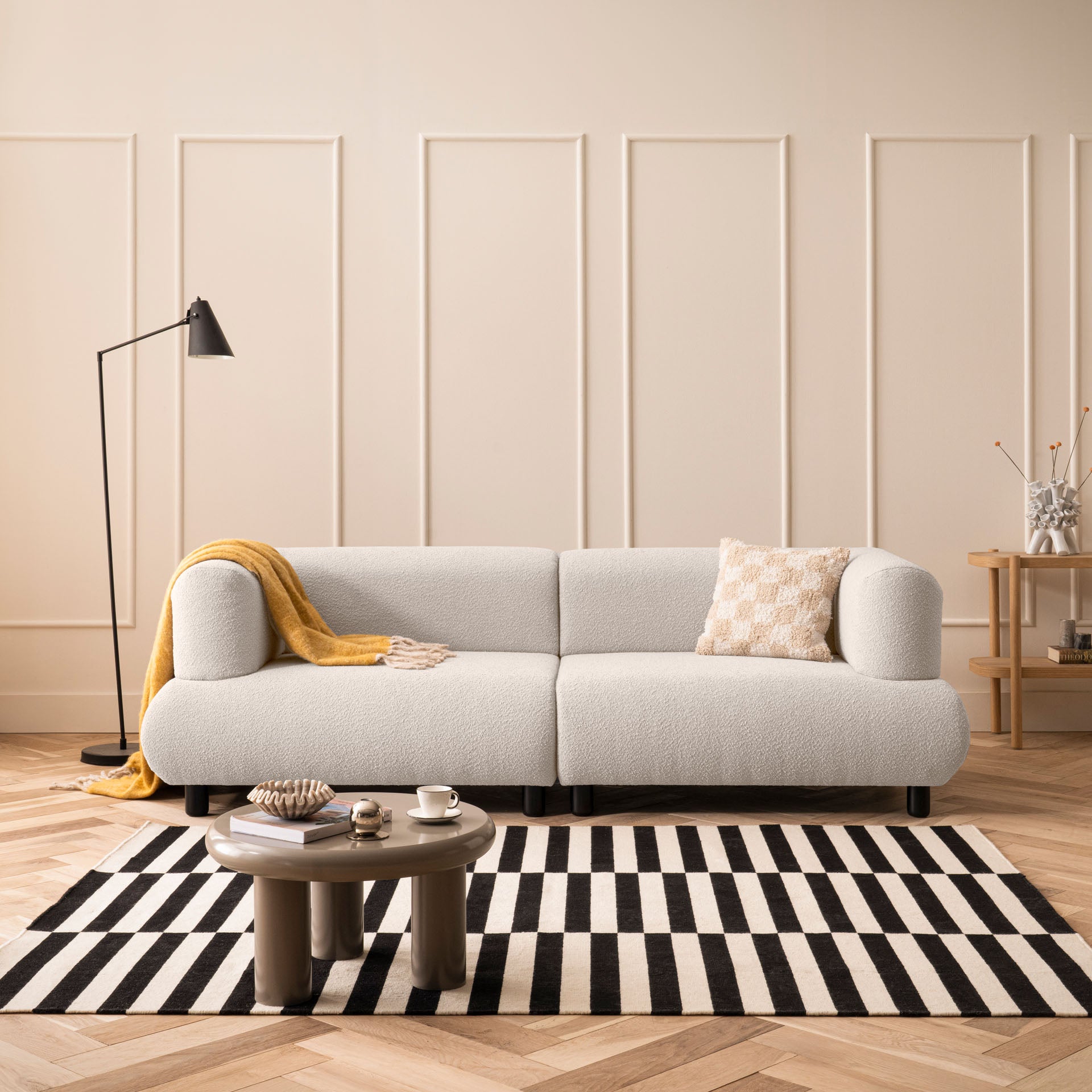 [SKU:1MODUL103BEIOS] Sofa 3-Sitzer Beige Polstersofa Couch Wohnzimmersofa Stoffsofa Designsofa