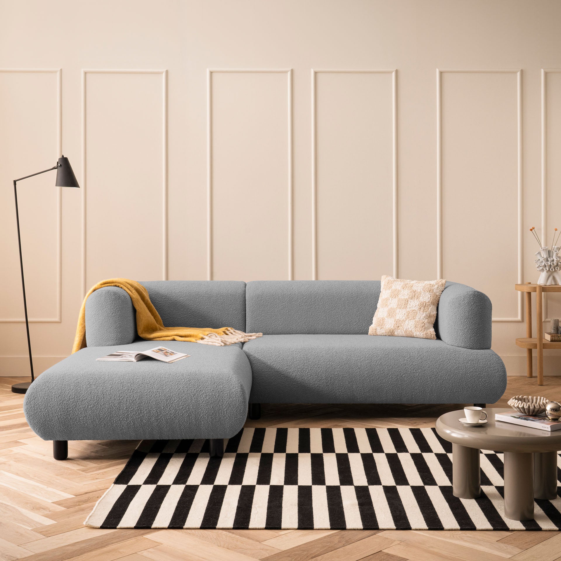 [SKU:1MODUL132ANTOS] Sofa 3-Sitzer Ecksofa Anthrazit Polstersofa Couch L-Form Ottomane links Wohnlandschaft Designsofa