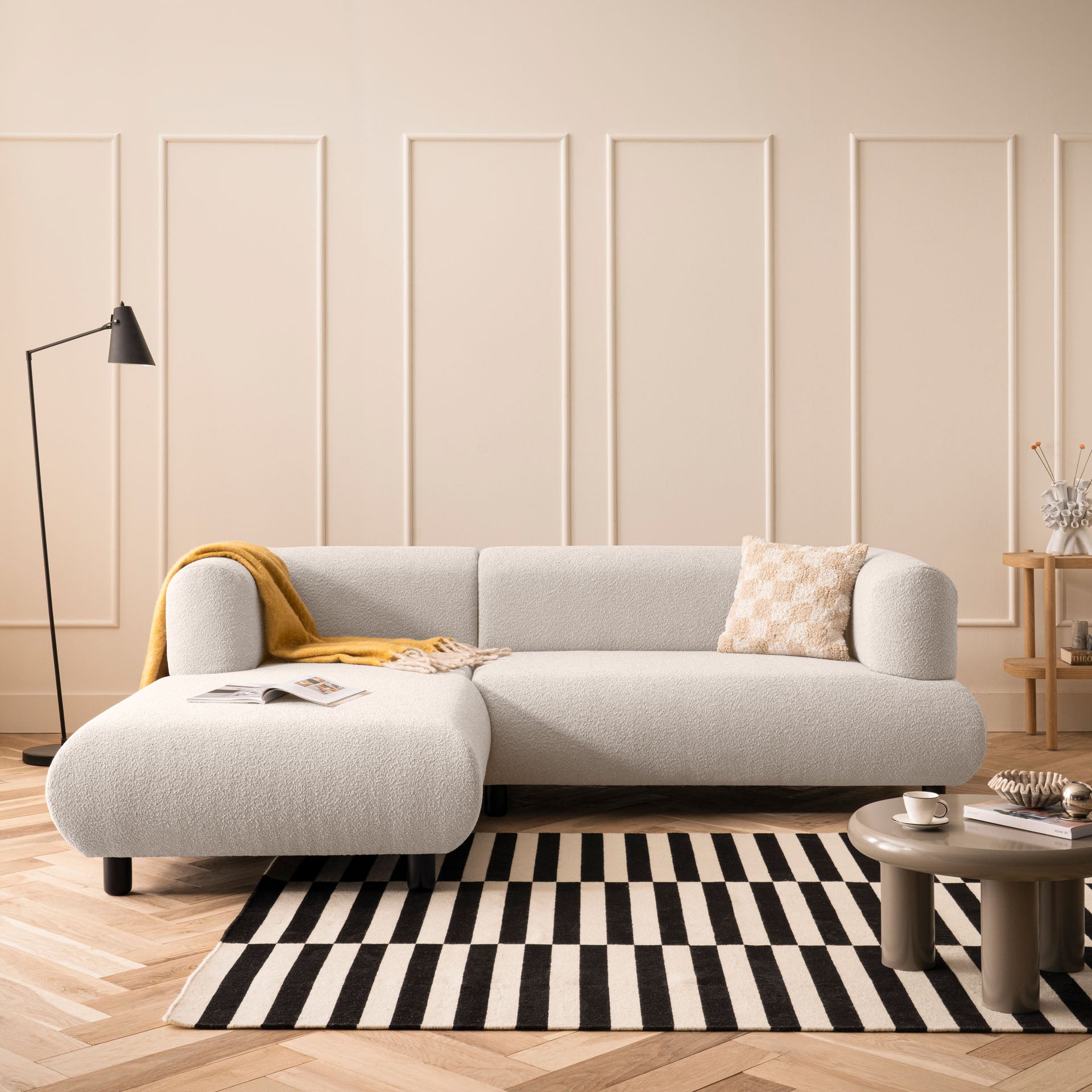 [SKU:1MODUL132BEIOS] Sofa 3-Sitzer Ecksofa Beige Polstersofa Couch L-Form Ottomane links Wohnlandschaft Designsofa