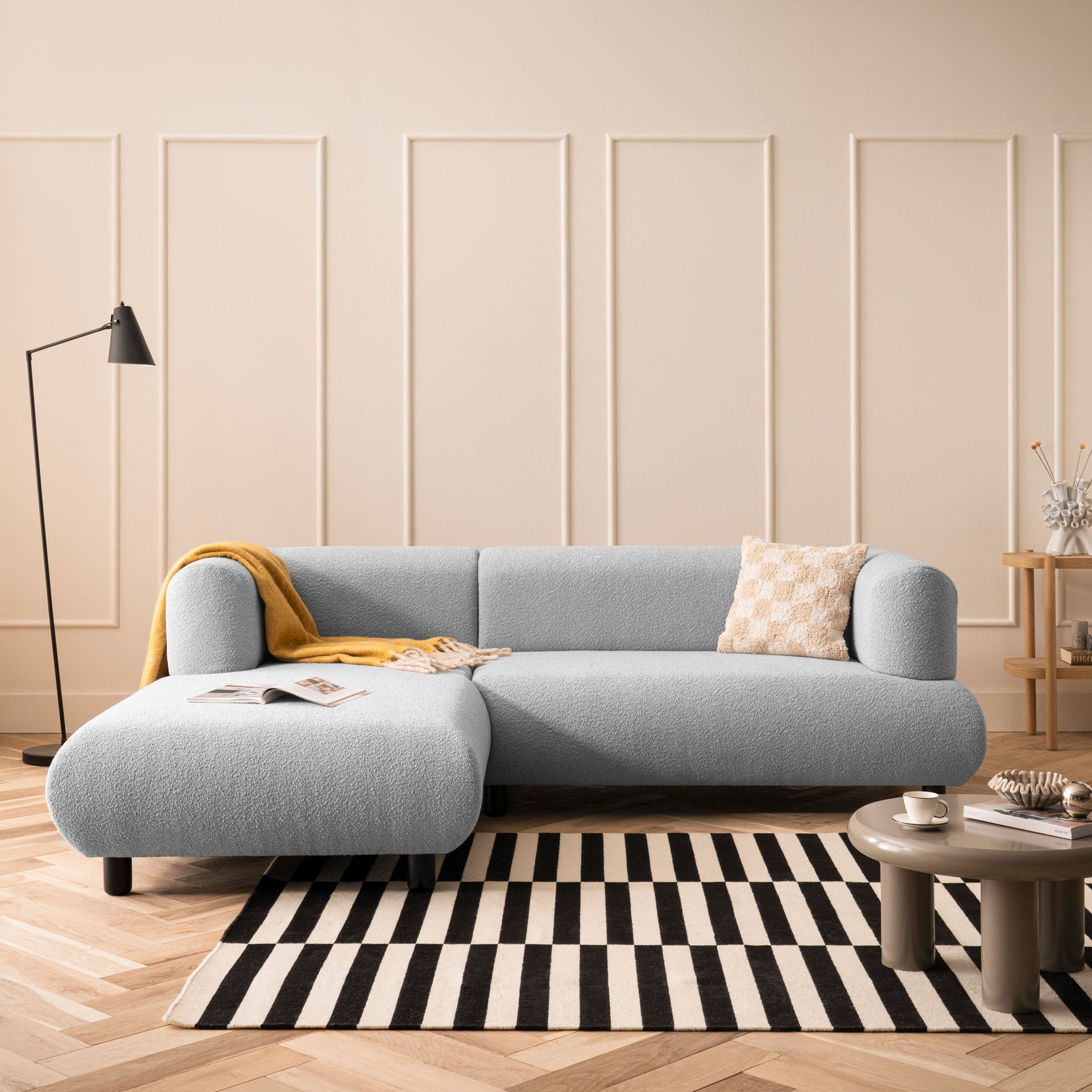 [SKU:1MODUL132HGROS] Sofa 3-Sitzer Ecksofa Hellgrau Polstersofa Couch L-Form Ottomane links Wohnlandschaft Designsofa