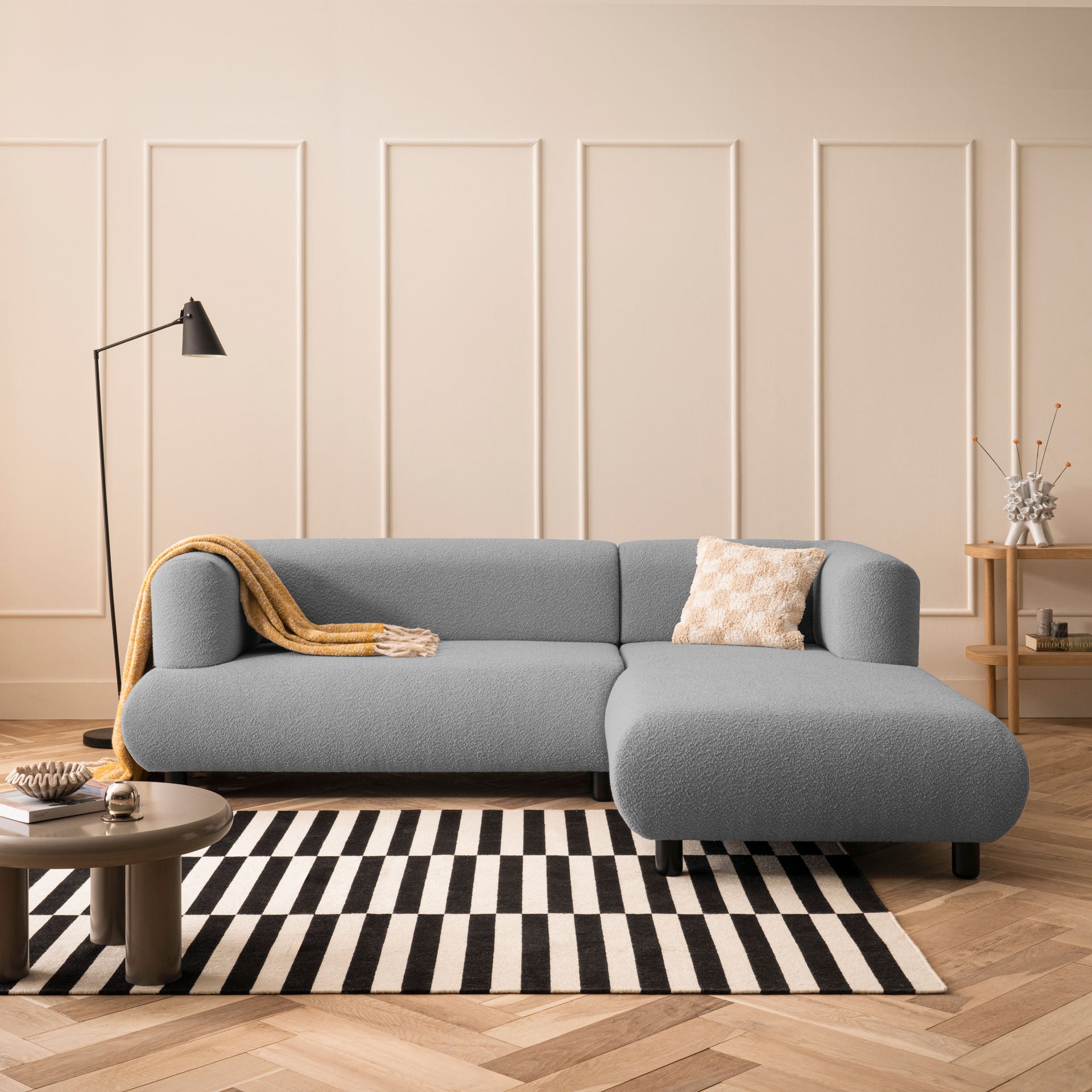[SKU:1MODUL131ANTOS] Sofa 3-Sitzer Ecksofa Anthrazit Polstersofa Couch L-Form Ottomane rechts Wohnlandschaft Designsofa
