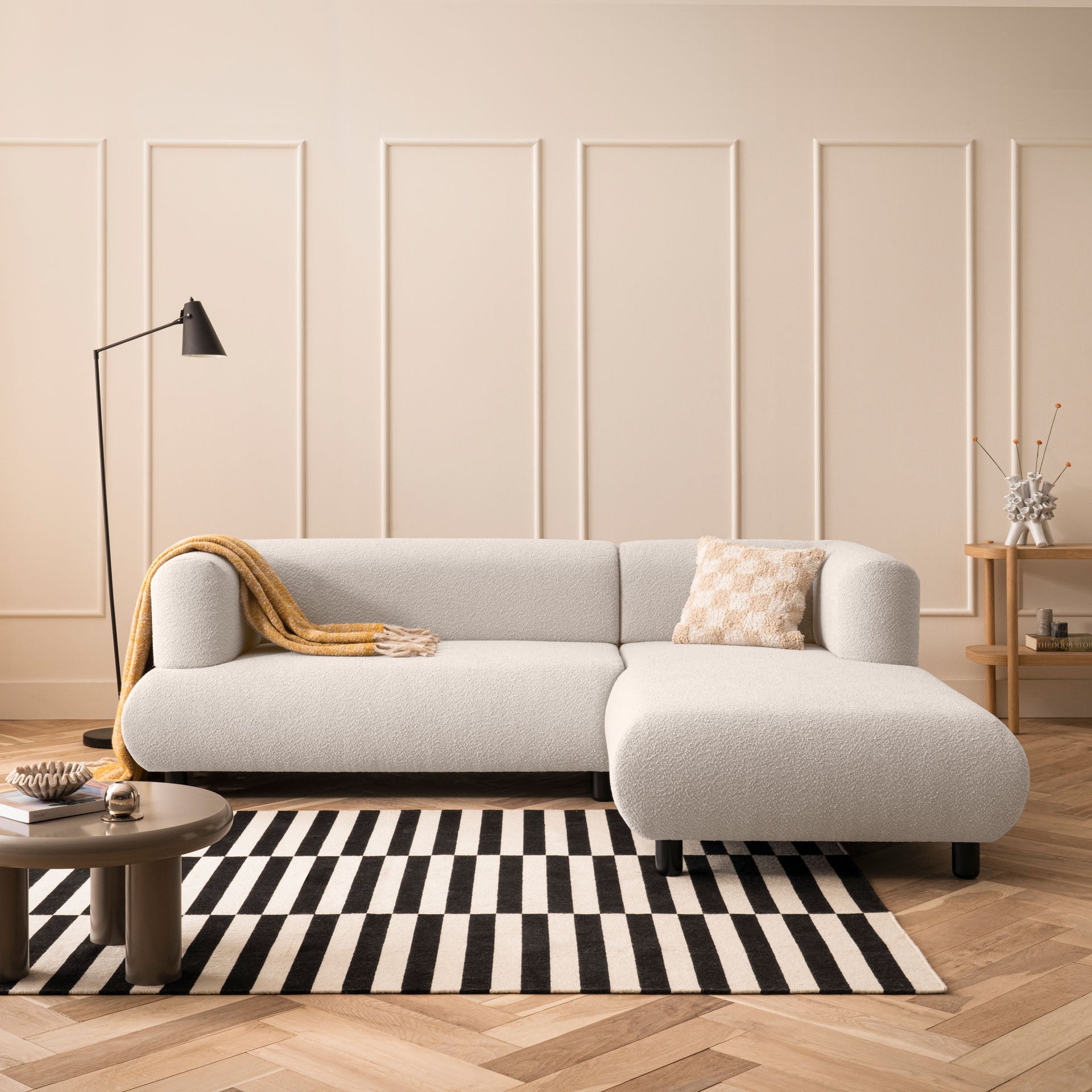 [SKU:1MODUL131BEIOS] Sofa 3-Sitzer Ecksofa Beige Polstersofa Couch L-Form Ottomane rechts Wohnlandschaft Designsofa