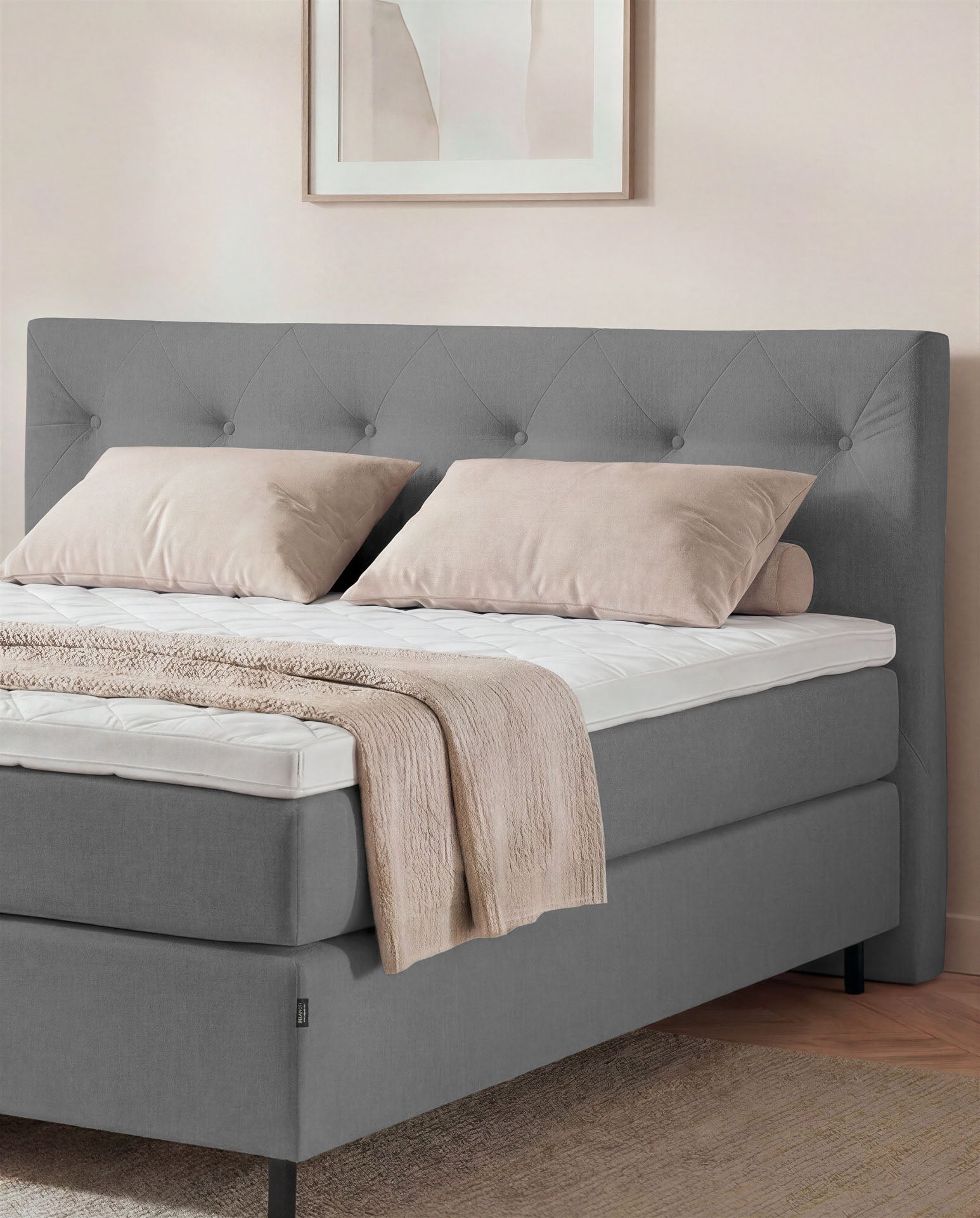 [SKU:3ABI16ANTNB,3ABI18ANTNB,3ABI20ANTNB] Boxspringbett 160x200 180x200 200x200 Anthrazit Bett Polsterbett Doppelbett Boxspring Bett grau Schlafzimmer