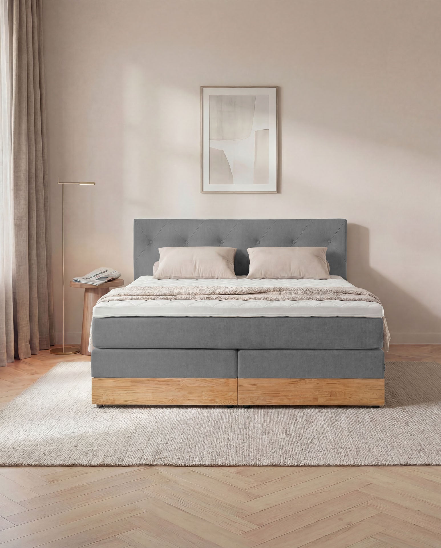 [SKU:3ABI16ANTBKE,3ABI18ANTBKE,3ABI20ANTBKE] Boxspringbett 160x200 180x200 200x200 Anthrazit Bett Bettkasten Eiche Holz Polsterbett Doppelbett Stauraumbett Bett mit Holzrahmen Schlafzimmer
