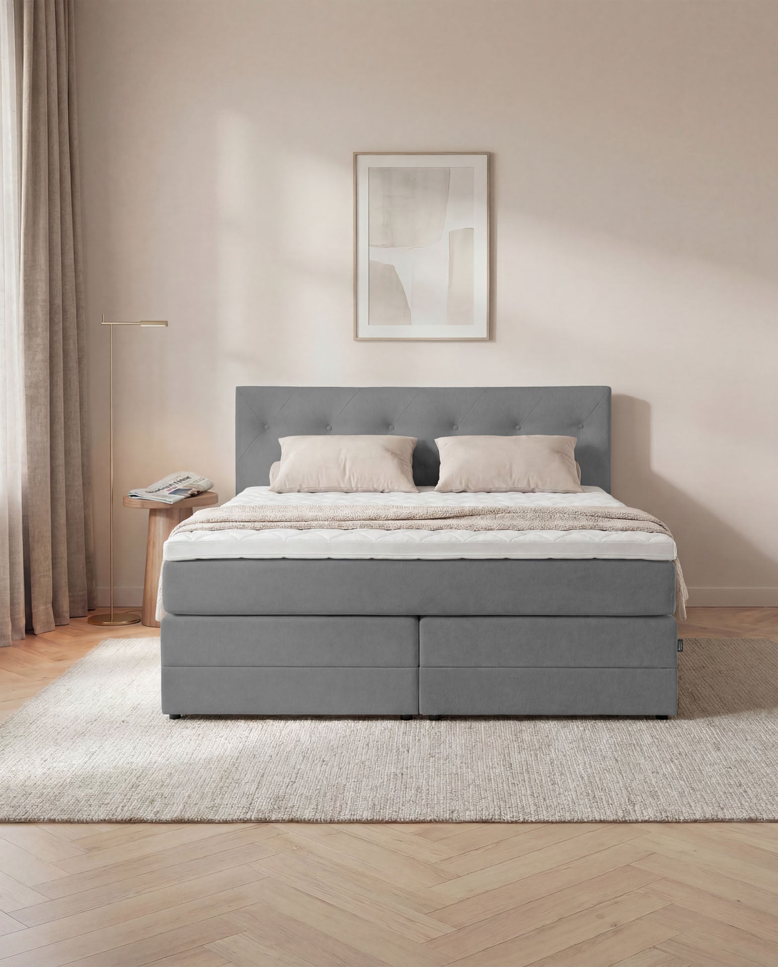 [SKU:3ABI16ANTBK,3ABI18ANTBK,3ABI20ANTBK] Boxspringbett 160x200 180x200 200x200 Anthrazit Bett Bettkasten Polsterbett Doppelbett Stauraumbett Bett mit Stauraum Schlafzimmer