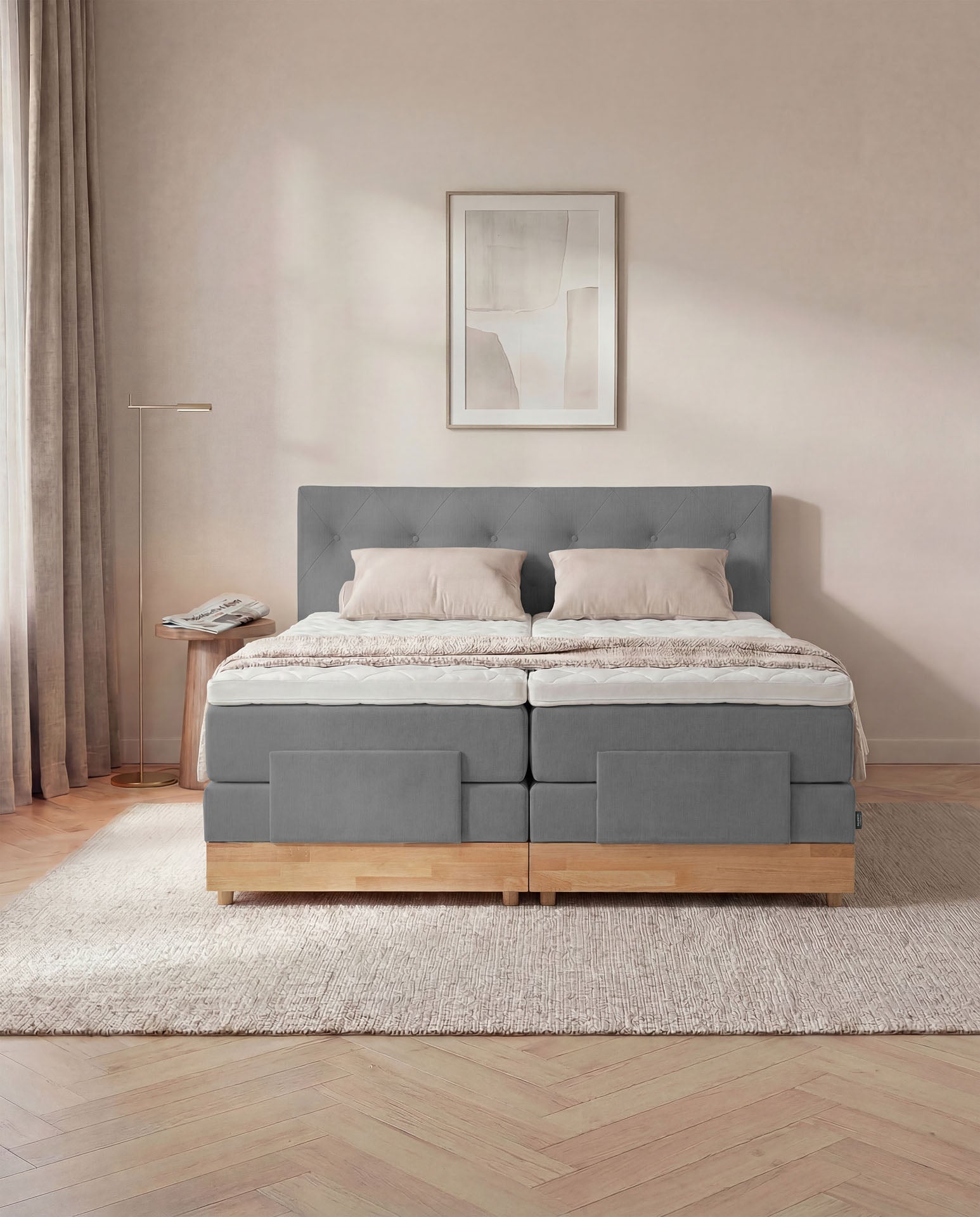 [SKU:3ABI16ANTEVE,3ABI18ANTEVE,3ABI20ANTEVE] Boxspringbett 160x200 180x200 200x200 Anthrazit Bett elektrisch verstellbar Eiche Holz Motorbett Bett mit Motor Polsterbett Doppelbett Bett verstellbar Schlafzimmer