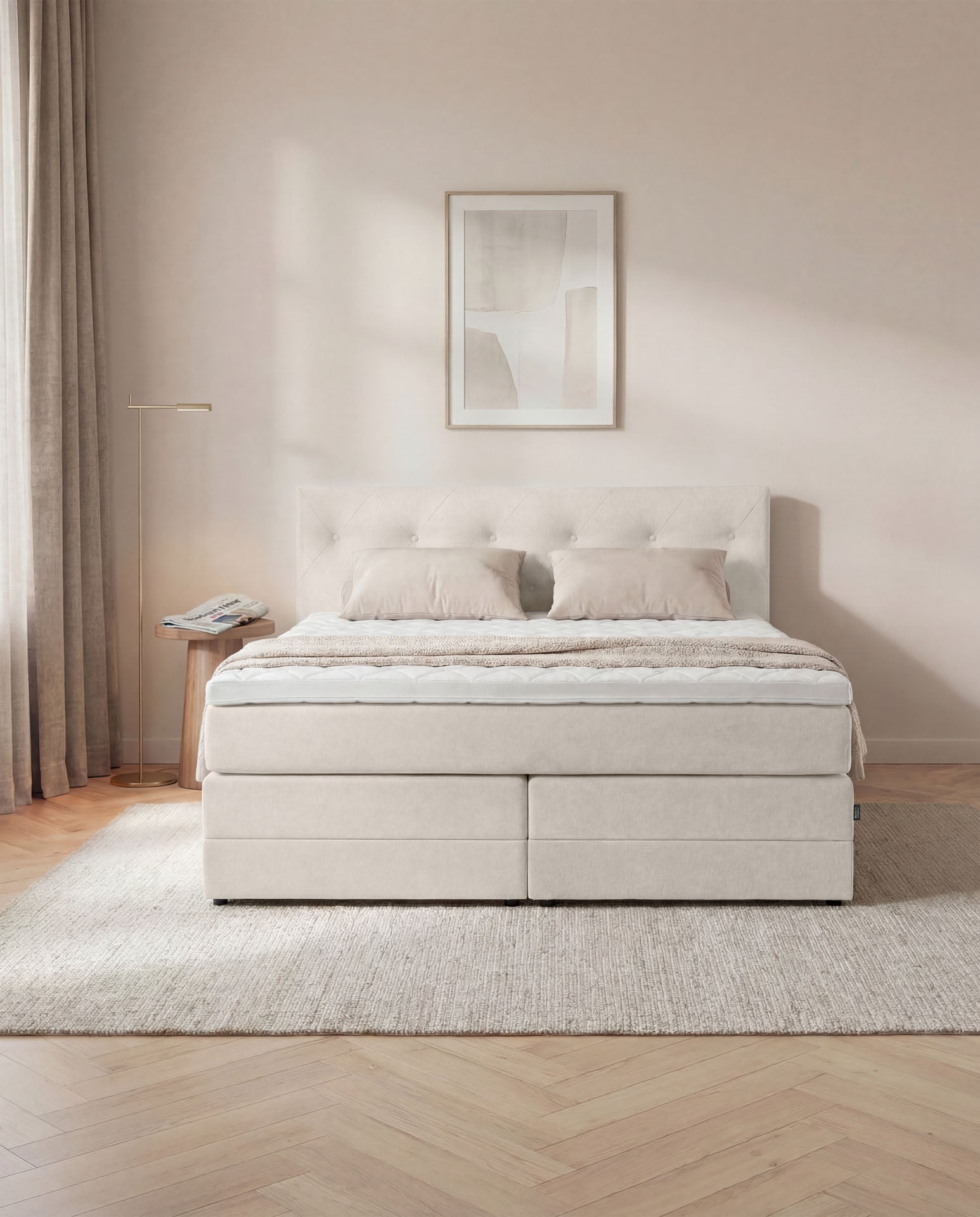 [SKU:3ABI16BEIBK,3ABI18BEIBK,3ABI20BEIBK] Boxspringbett 160x200 180x200 200x200 Beige Bett Bettkasten Polsterbett Doppelbett Stauraumbett Bett mit Stauraum Schlafzimmer