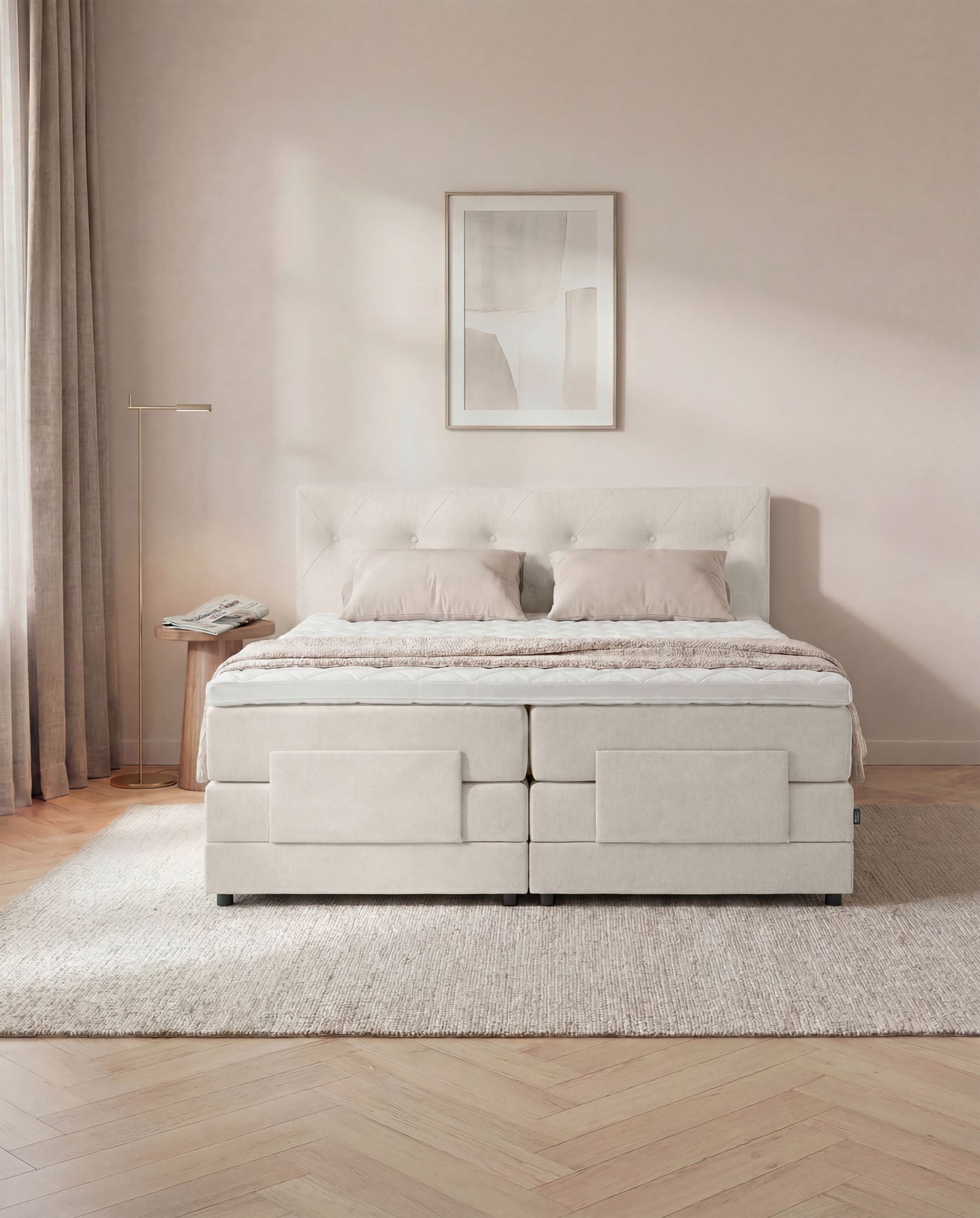 [SKU:3ABI16BEIEV,3ABI18BEIEV,3ABI20BEIEV] Boxspringbett 160x200 180x200 200x200 Beige Bett elektrisch verstellbar Motorbett Bett mit Motor Polsterbett Doppelbett Bett verstellbar Schlafzimmer