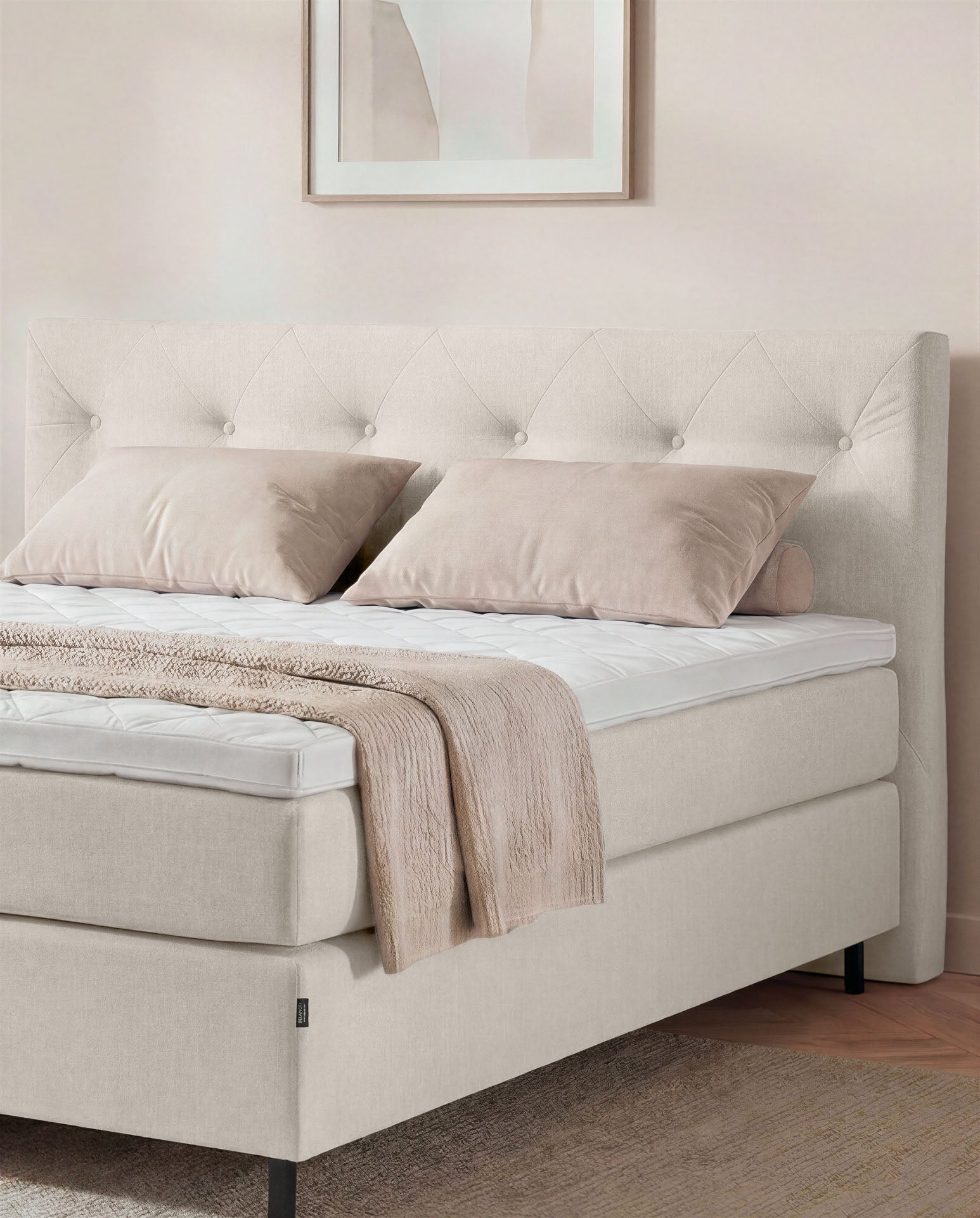[SKU:3ABI16BEINB,3ABI18BEINB,3ABI20BEINB] Boxspringbett 160x200 180x200 200x200 Beige Bett Polsterbett Doppelbett Boxspring Bett creme Schlafzimmer