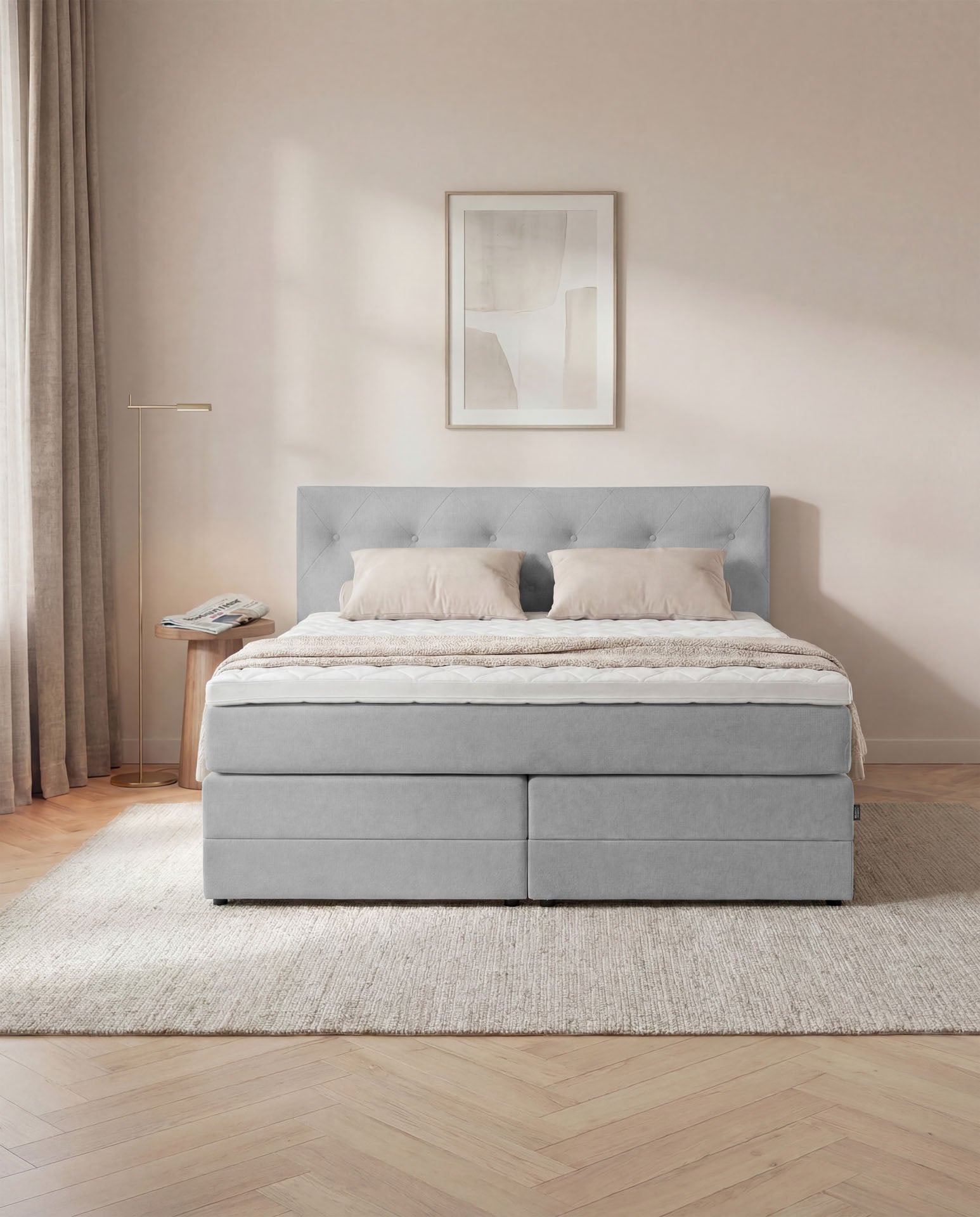 [SKU:3ABI16HGRBK,3ABI18HGRBK,3ABI20HGRBK] Boxspringbett 160x200 180x200 200x200 Hellgrau Bett Bettkasten Polsterbett Doppelbett Stauraumbett Bett mit Stauraum Schlafzimmer