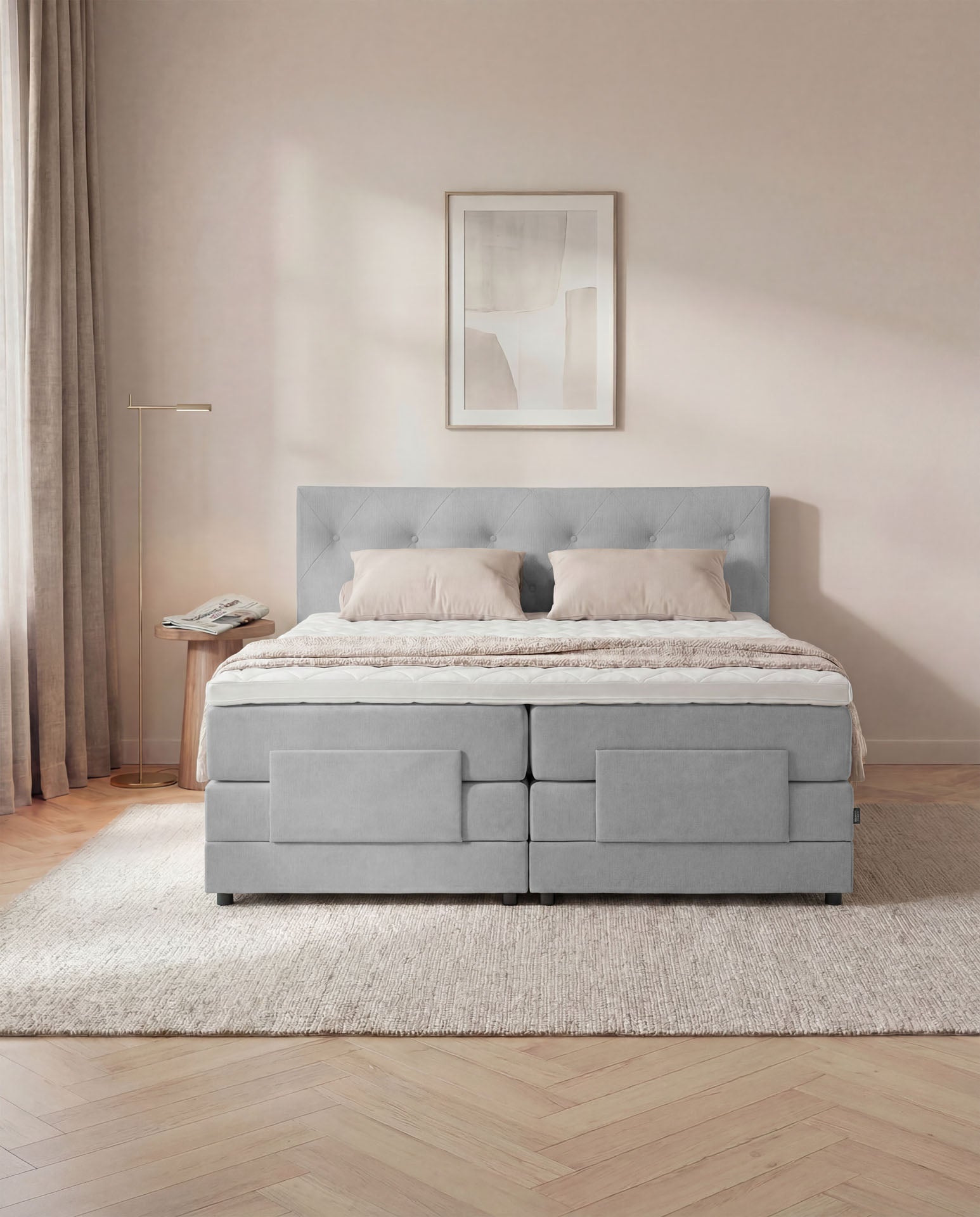 [SKU:3ABI16HGREV,3ABI18HGREV,3ABI20HGREV] Boxspringbett 160x200 180x200 200x200 Hellgrau Bett elektrisch verstellbar Motorbett Bett mit Motor Polsterbett Doppelbett Bett verstellbar Schlafzimmer