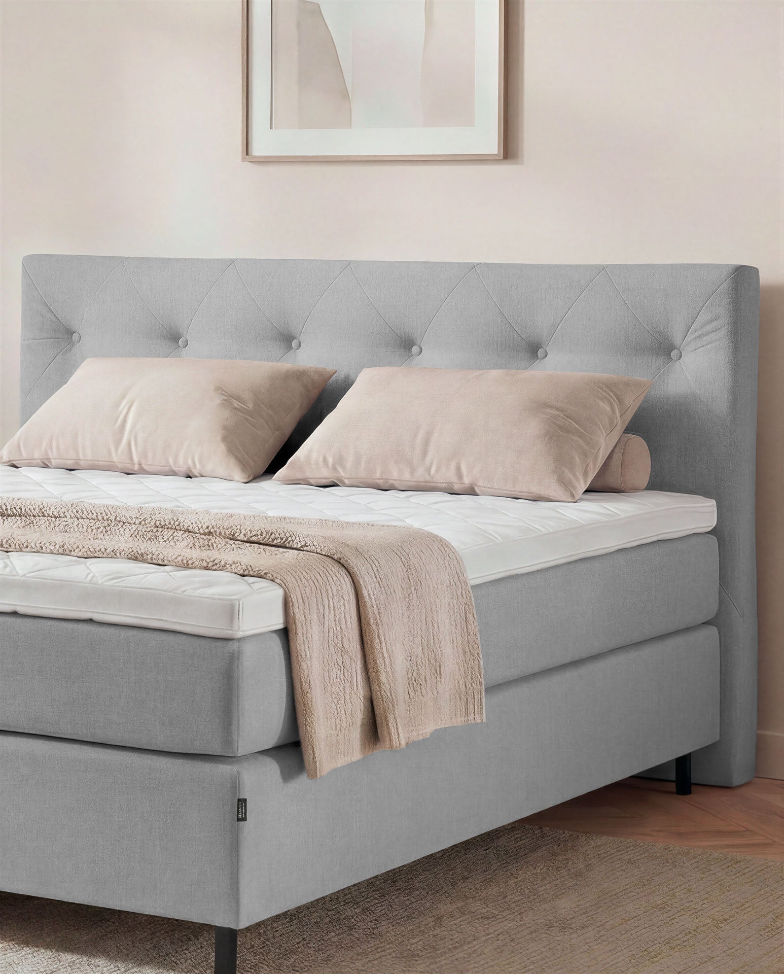 [SKU:3ABI16HGRNB,3ABI18HGRNB,3ABI20HGRNB] Boxspringbett 160x200 180x200 200x200 Hellgrau Bett Polsterbett Doppelbett Boxspring Bett grau Schlafzimmer