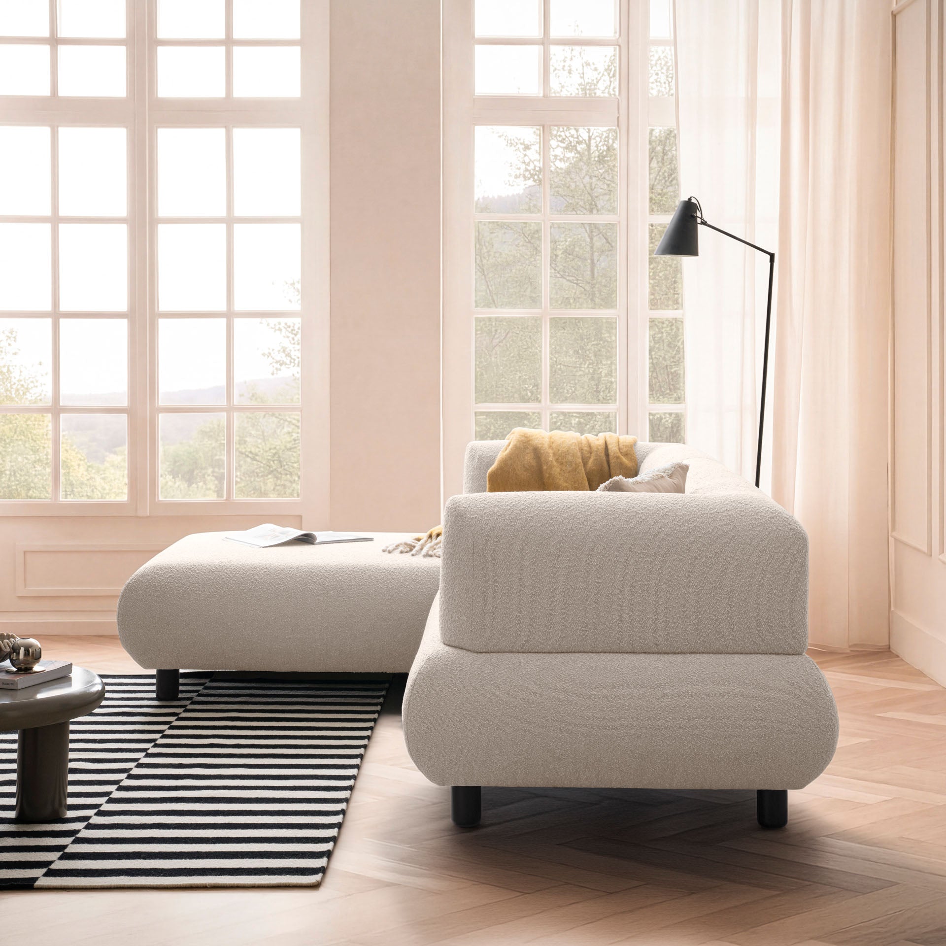 [SKU:1MODUL132BEIOS] Sofa 3-Sitzer Ecksofa Beige Polstersofa Couch L-Form Ottomane links Wohnlandschaft Designsofa
