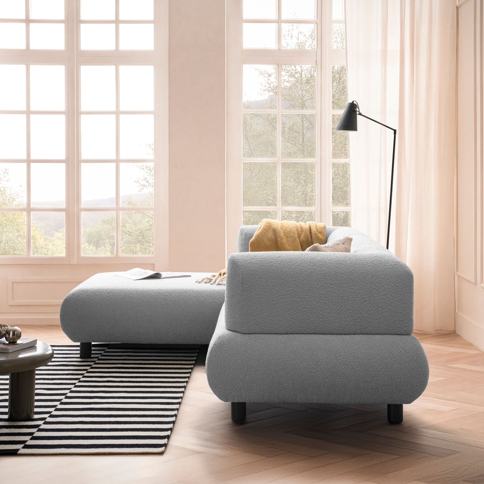 [SKU:1MODUL132HGROS] Sofa 3-Sitzer Ecksofa Hellgrau Polstersofa Couch L-Form Ottomane links Wohnlandschaft Designsofa