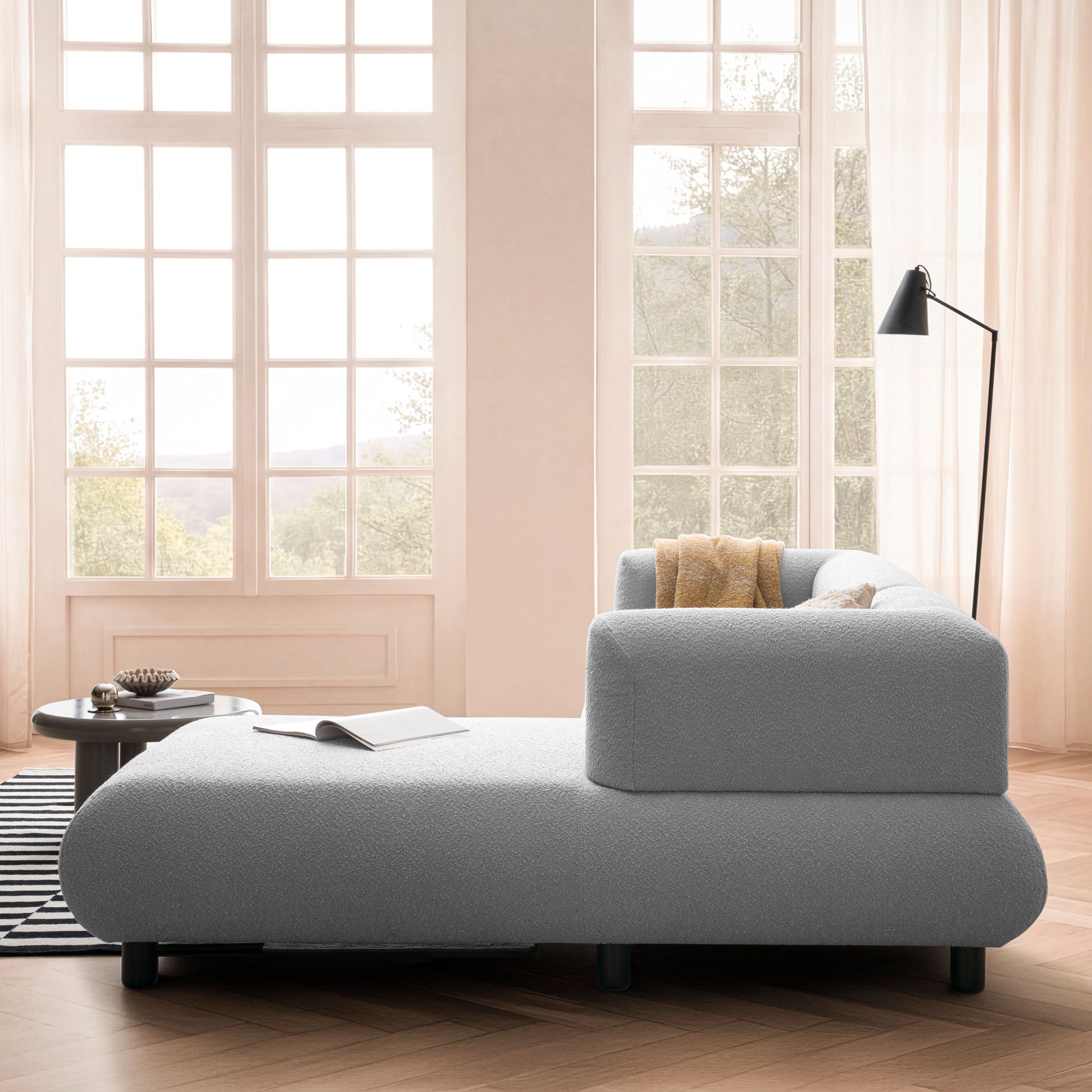 [SKU:1MODUL131HGROS] Sofa 3-Sitzer Ecksofa Hellgrau Polstersofa Couch L-Form Ottomane rechts Wohnlandschaft Designsofa