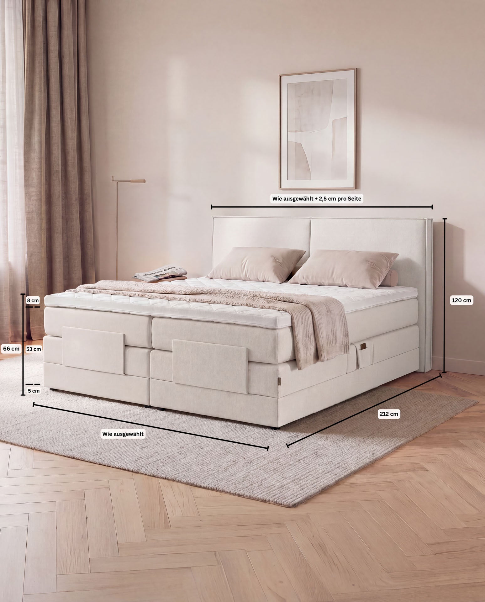 Boxspringbett elektrisch verstellbar 160x200 180x200 200x200 Beige Motorbett Bett mit Motor Polsterbett Doppelbett