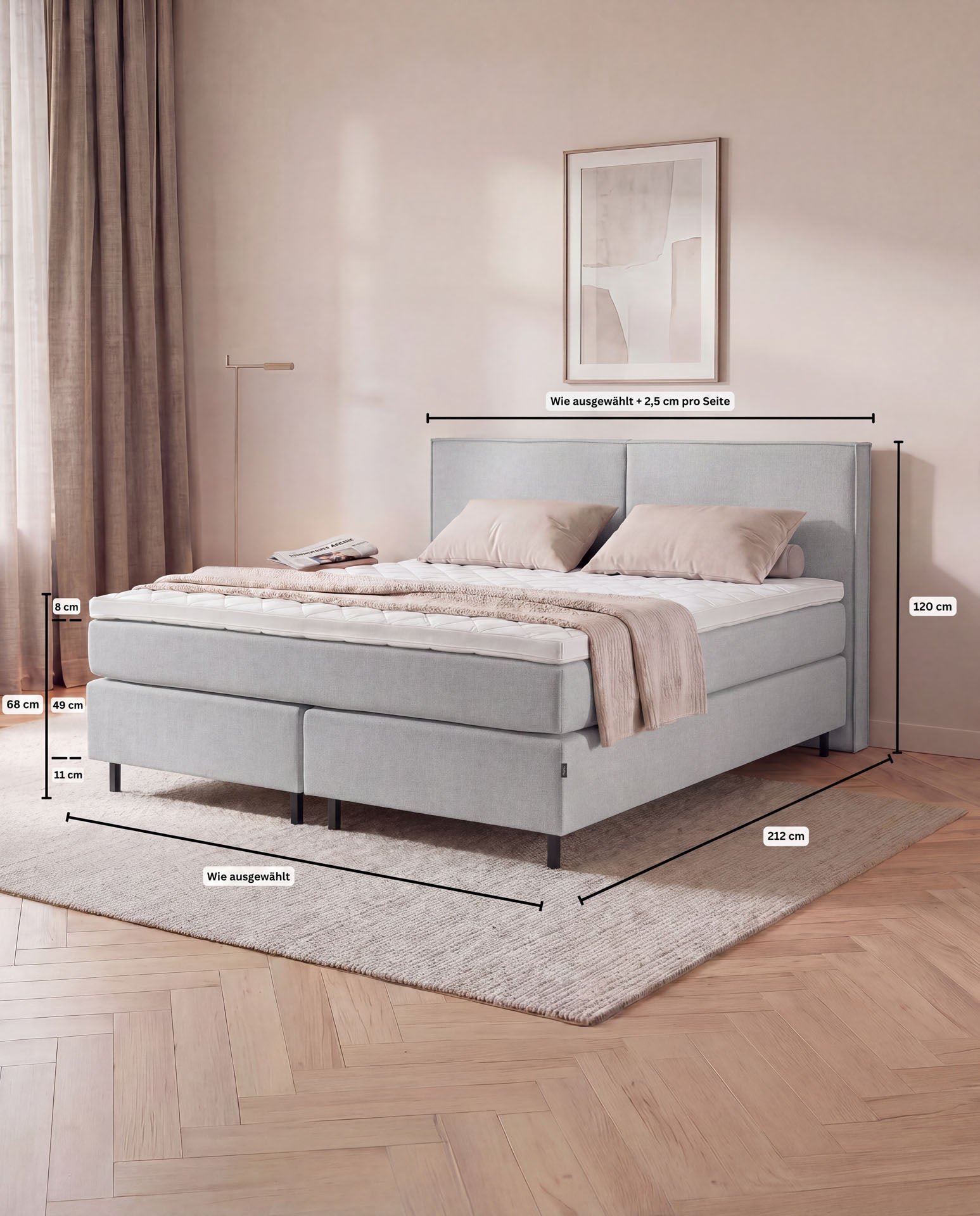 Boxspringbett 160x200 180x200 200x200 Hellgrau Bett Polsterbett Doppelbett Boxspring Bett grau Schlafzimmer