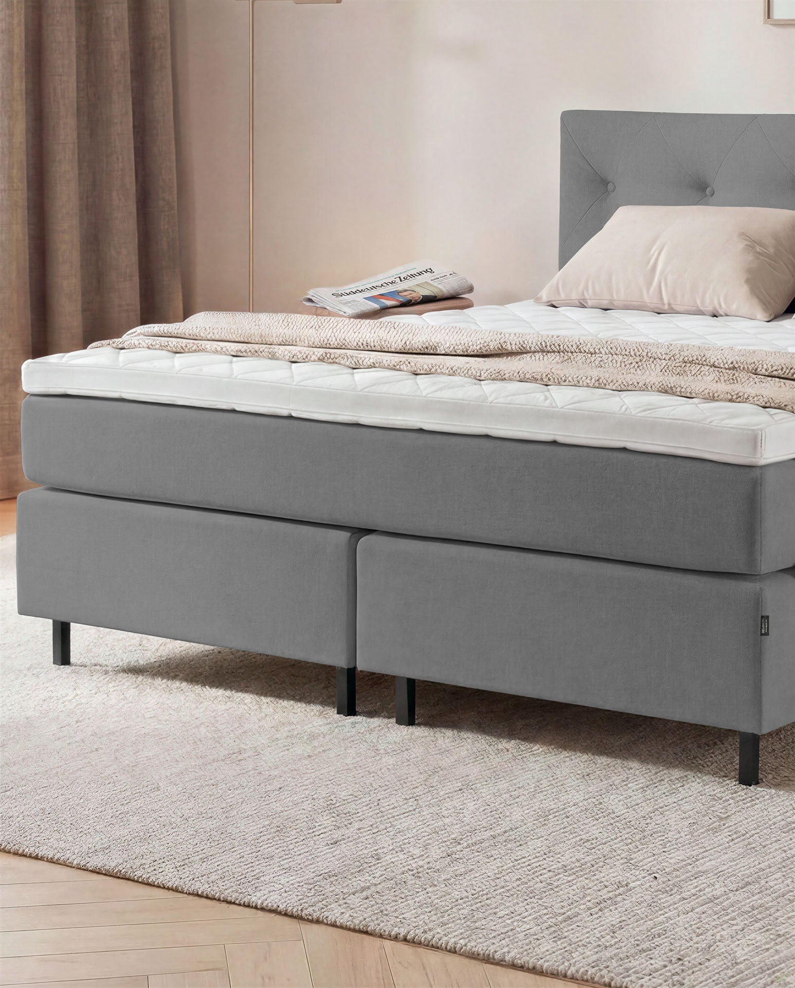 [SKU:3ABI16ANTNB,3ABI18ANTNB,3ABI20ANTNB] Boxspringbett 160x200 180x200 200x200 Anthrazit Bett Polsterbett Doppelbett Boxspring Bett grau Schlafzimmer