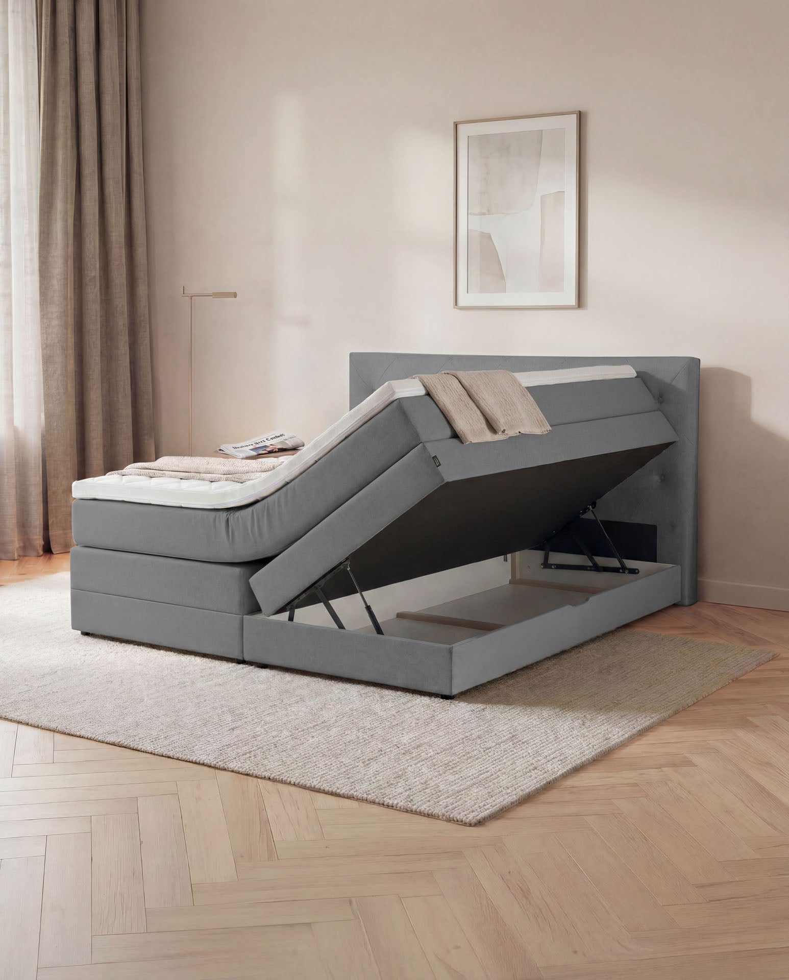 [SKU:3ABI16ANTBK,3ABI18ANTBK,3ABI20ANTBK] Boxspringbett 160x200 180x200 200x200 Anthrazit Bett Bettkasten Polsterbett Doppelbett Stauraumbett Bett mit Stauraum Schlafzimmer