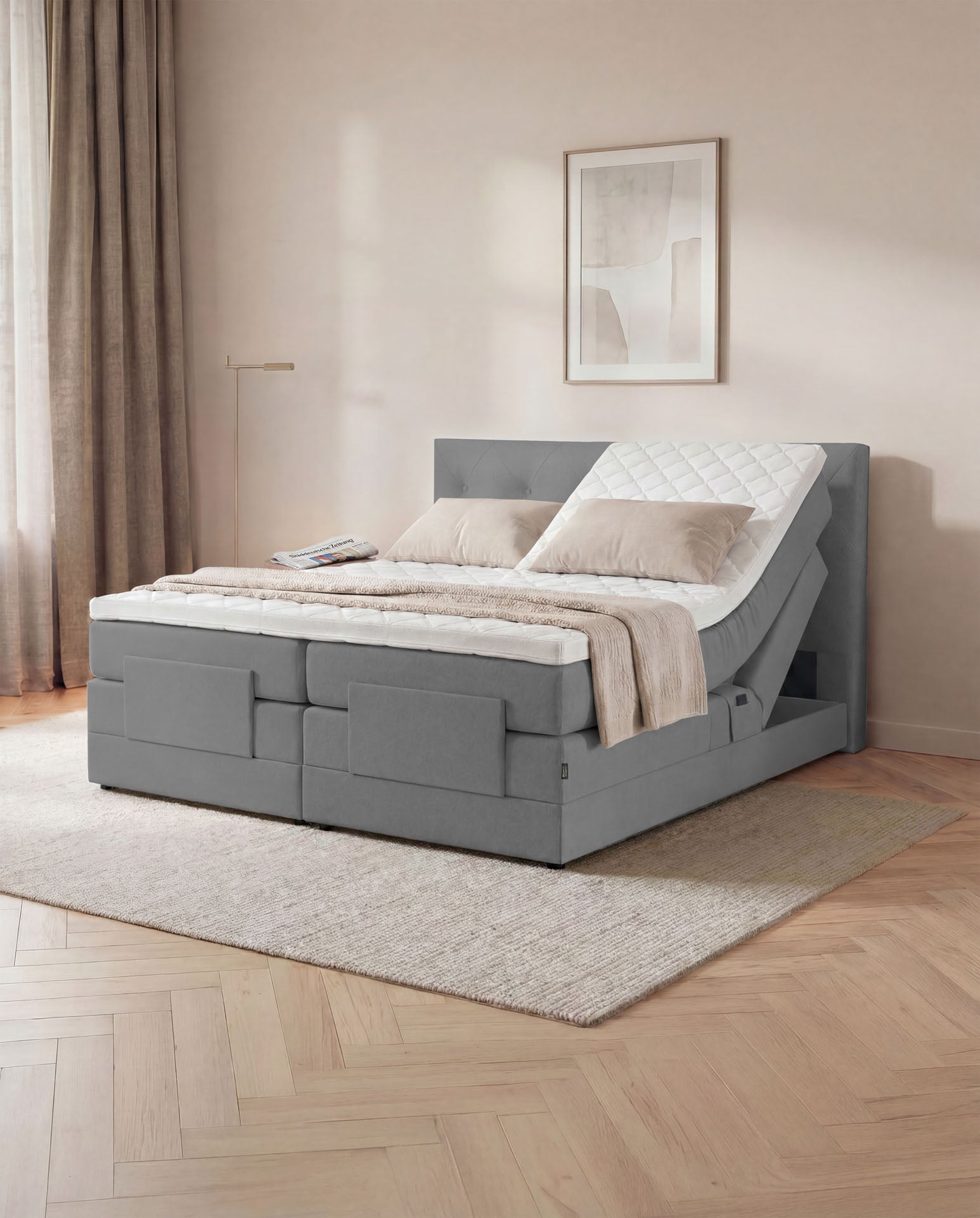 [SKU:3ABI16ANTEV,3ABI18ANTEV,3ABI20ANTEV] Boxspringbett 160x200 180x200 200x200 Anthrazit Bett elektrisch verstellbar Motorbett Bett mit Motor Polsterbett Doppelbett Bett verstellbar Schlafzimmer
