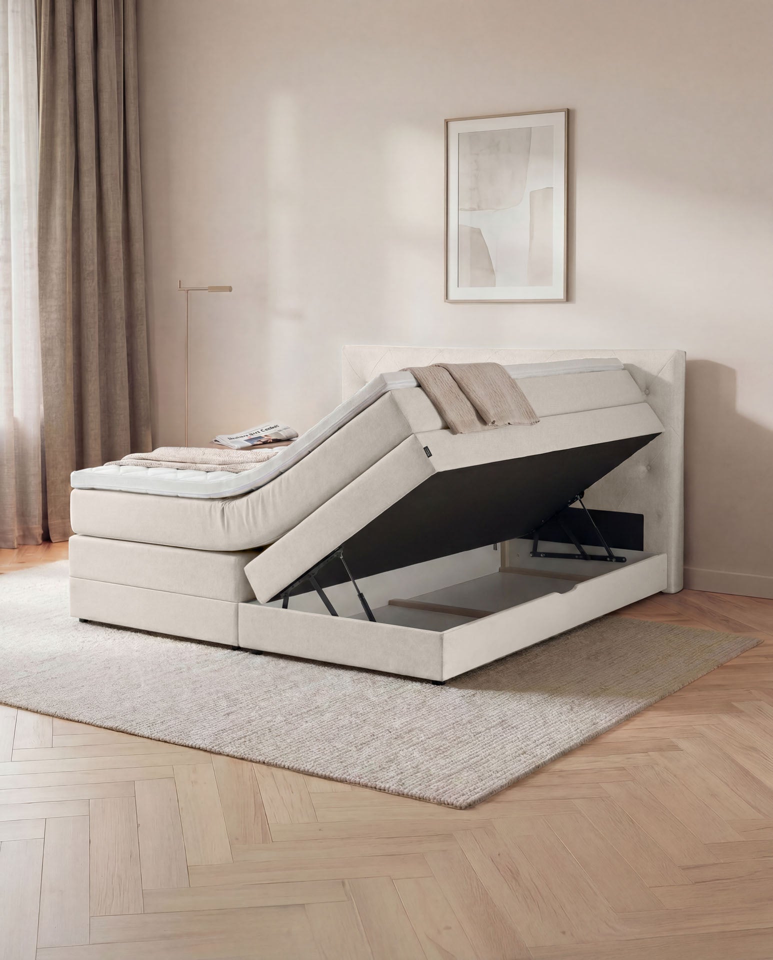 [SKU:3ABI16BEIBK,3ABI18BEIBK,3ABI20BEIBK] Boxspringbett 160x200 180x200 200x200 Beige Bett Bettkasten Polsterbett Doppelbett Stauraumbett Bett mit Stauraum Schlafzimmer