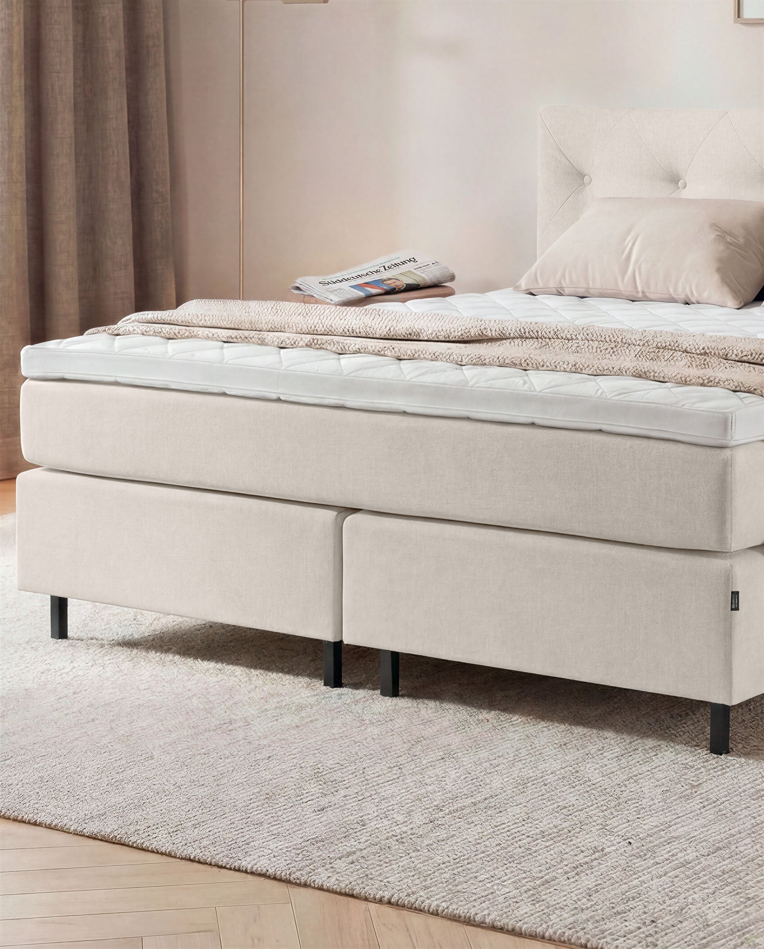 [SKU:3ABI16BEINB,3ABI18BEINB,3ABI20BEINB] Boxspringbett 160x200 180x200 200x200 Beige Bett Polsterbett Doppelbett Boxspring Bett creme Schlafzimmer