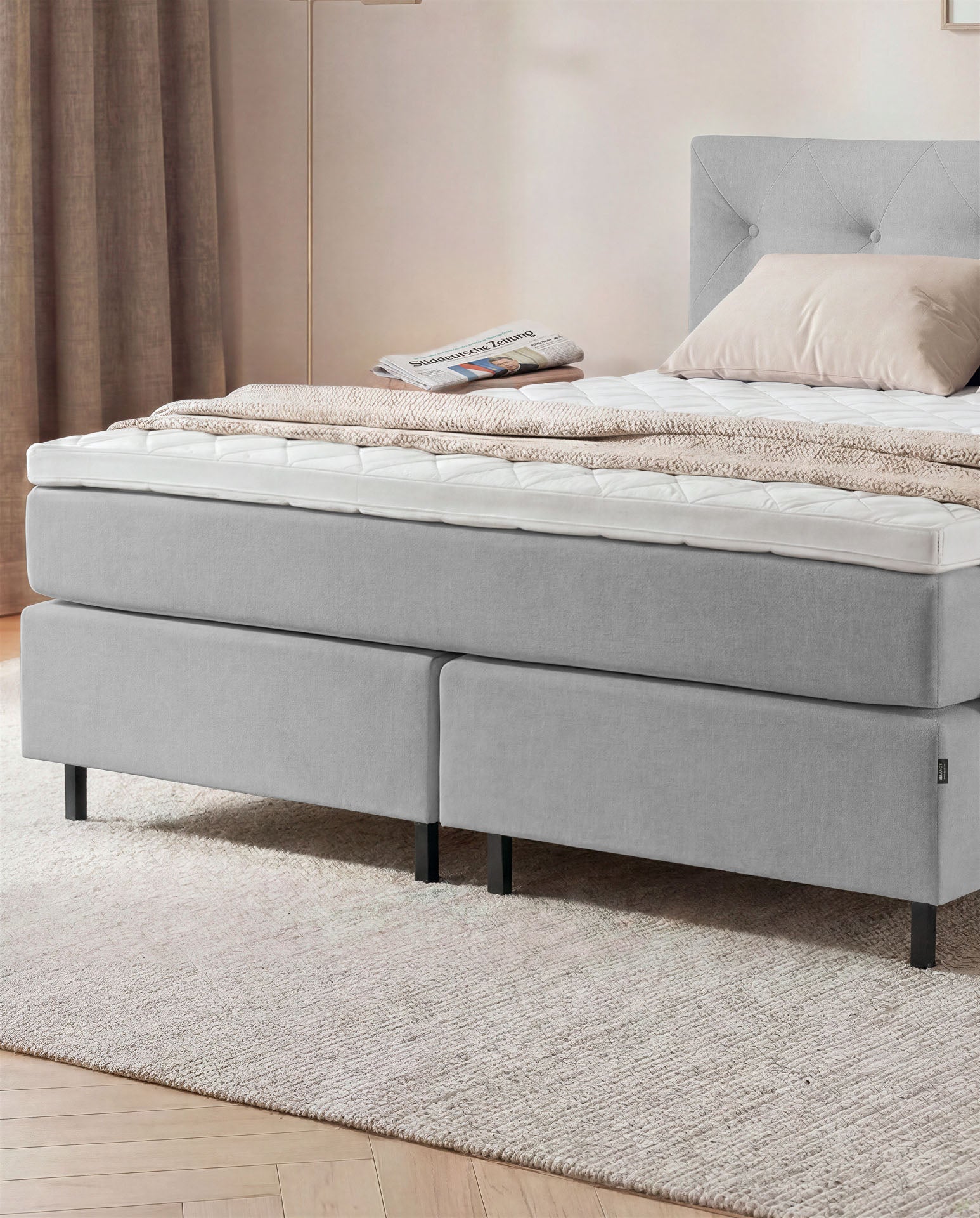 [SKU:3ABI16HGRNB,3ABI18HGRNB,3ABI20HGRNB] Boxspringbett 160x200 180x200 200x200 Hellgrau Bett Polsterbett Doppelbett Boxspring Bett grau Schlafzimmer