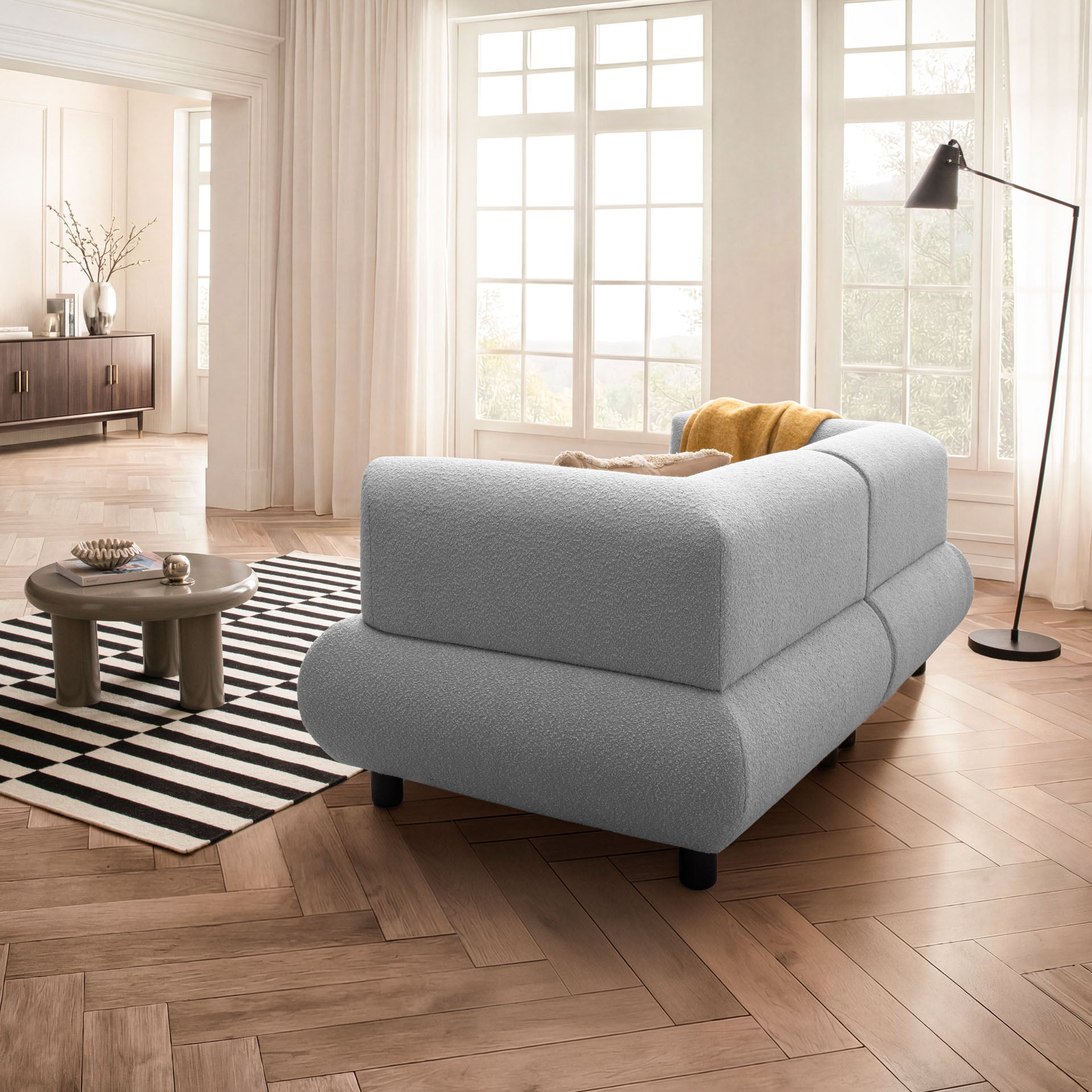 [SKU:1MODUL102HGROS] Sofa 2-Sitzer Hellgrau Polstersofa Couch Wohnzimmersofa Stoffsofa Designsofa