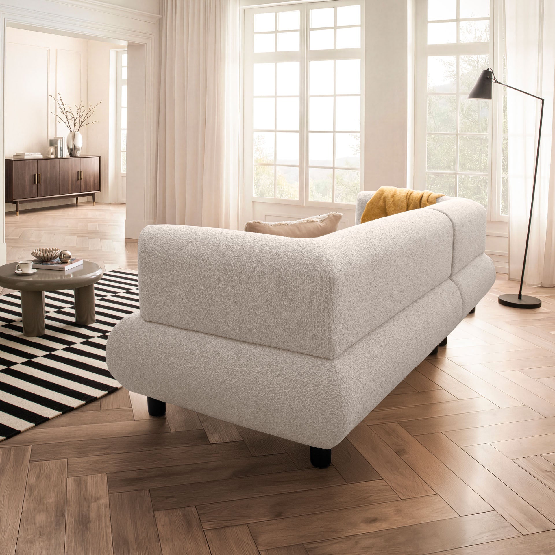 [SKU:1MODUL132BEIOS] Sofa 3-Sitzer Ecksofa Beige Polstersofa Couch L-Form Ottomane links Wohnlandschaft Designsofa