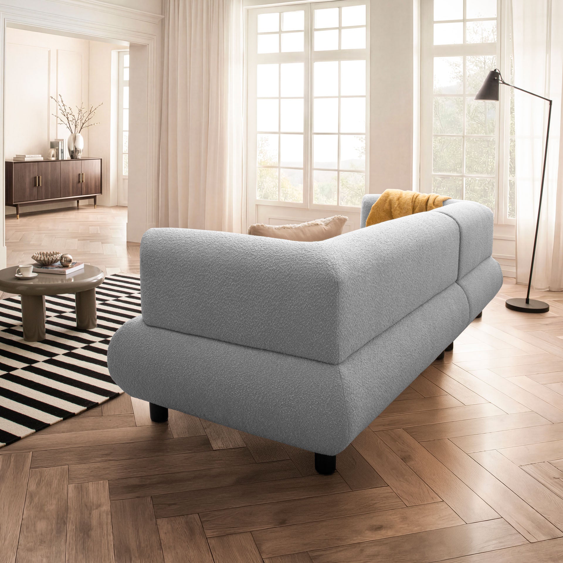 [SKU:1MODUL132HGROS] Sofa 3-Sitzer Ecksofa Hellgrau Polstersofa Couch L-Form Ottomane links Wohnlandschaft Designsofa