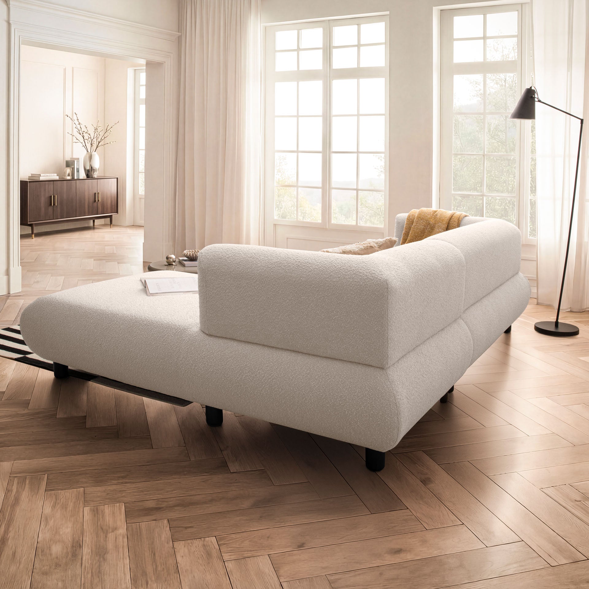 [SKU:1MODUL131BEIOS] Sofa 3-Sitzer Ecksofa Beige Polstersofa Couch L-Form Ottomane rechts Wohnlandschaft Designsofa