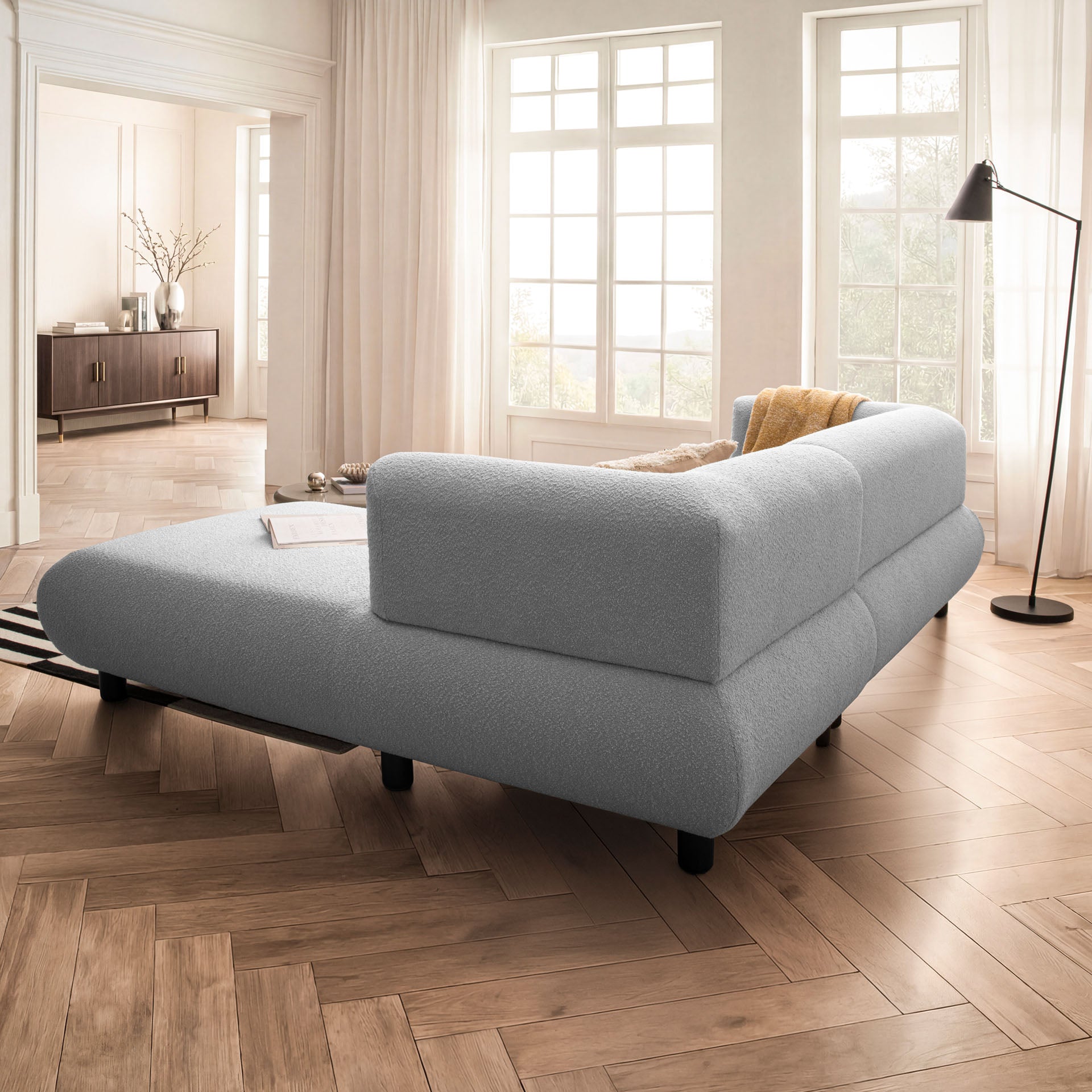 [SKU:1MODUL131HGROS] Sofa 3-Sitzer Ecksofa Hellgrau Polstersofa Couch L-Form Ottomane rechts Wohnlandschaft Designsofa